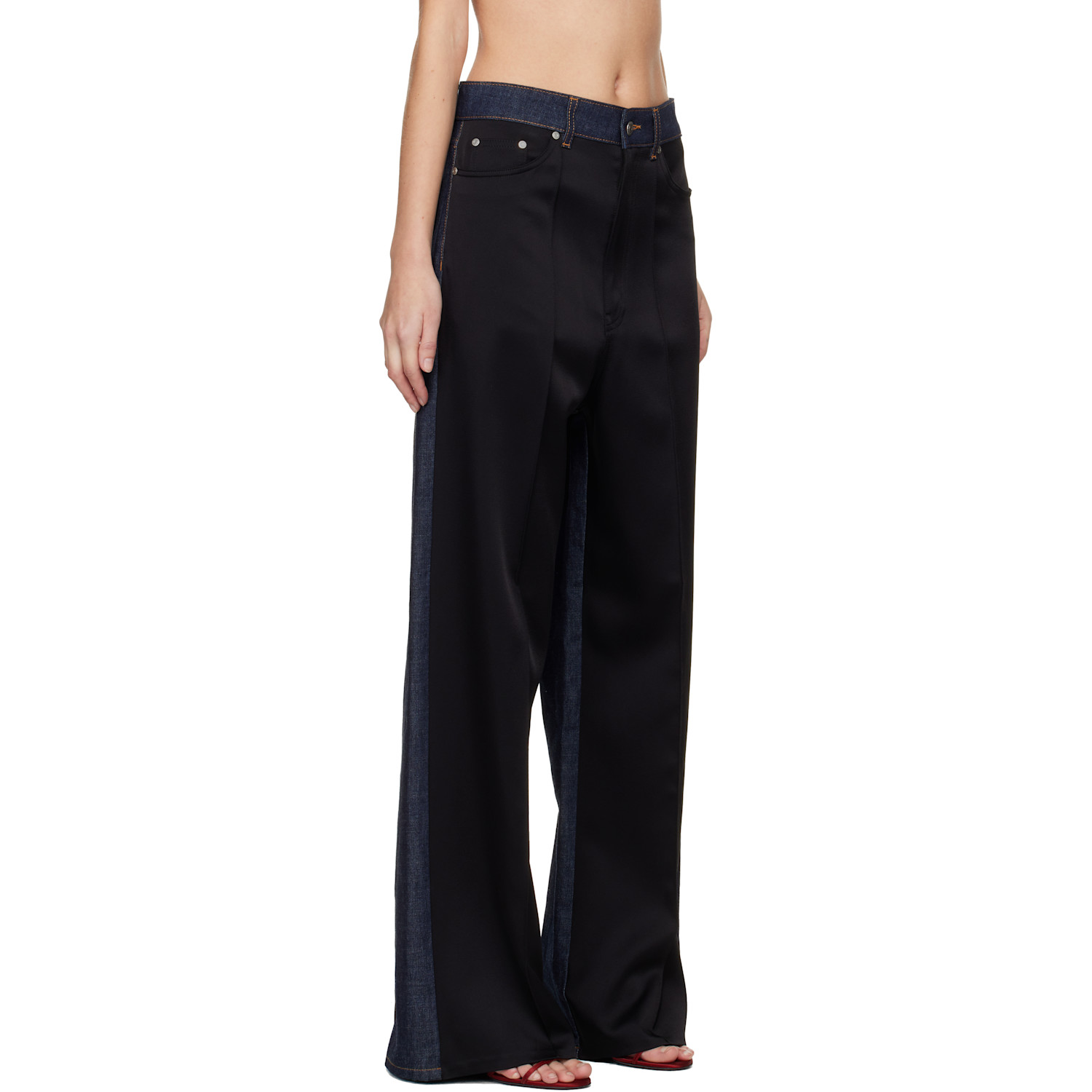  Stella Mccartney Navy & Black Wide-leg Satin-panel Jeans 