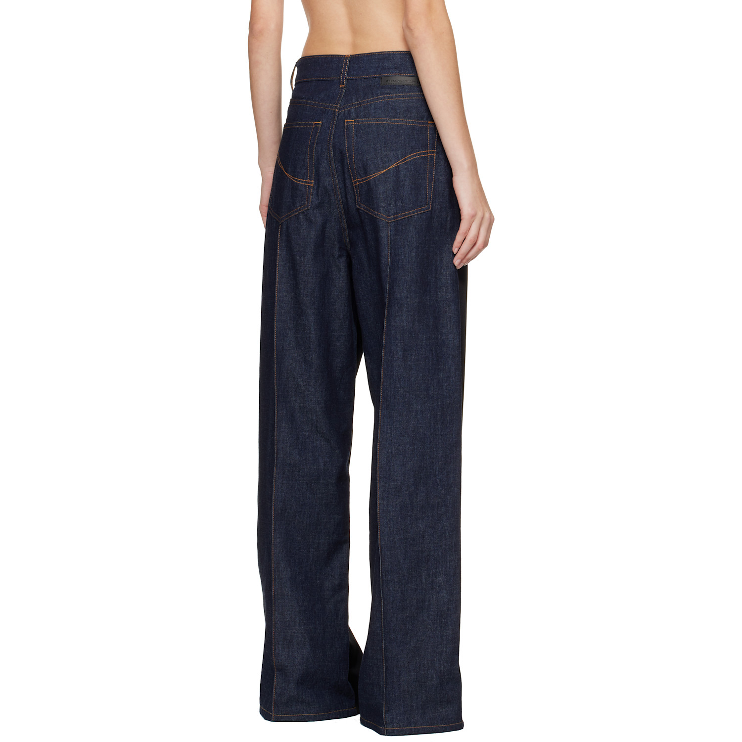  Stella Mccartney Navy & Black Wide-leg Satin-panel Jeans 