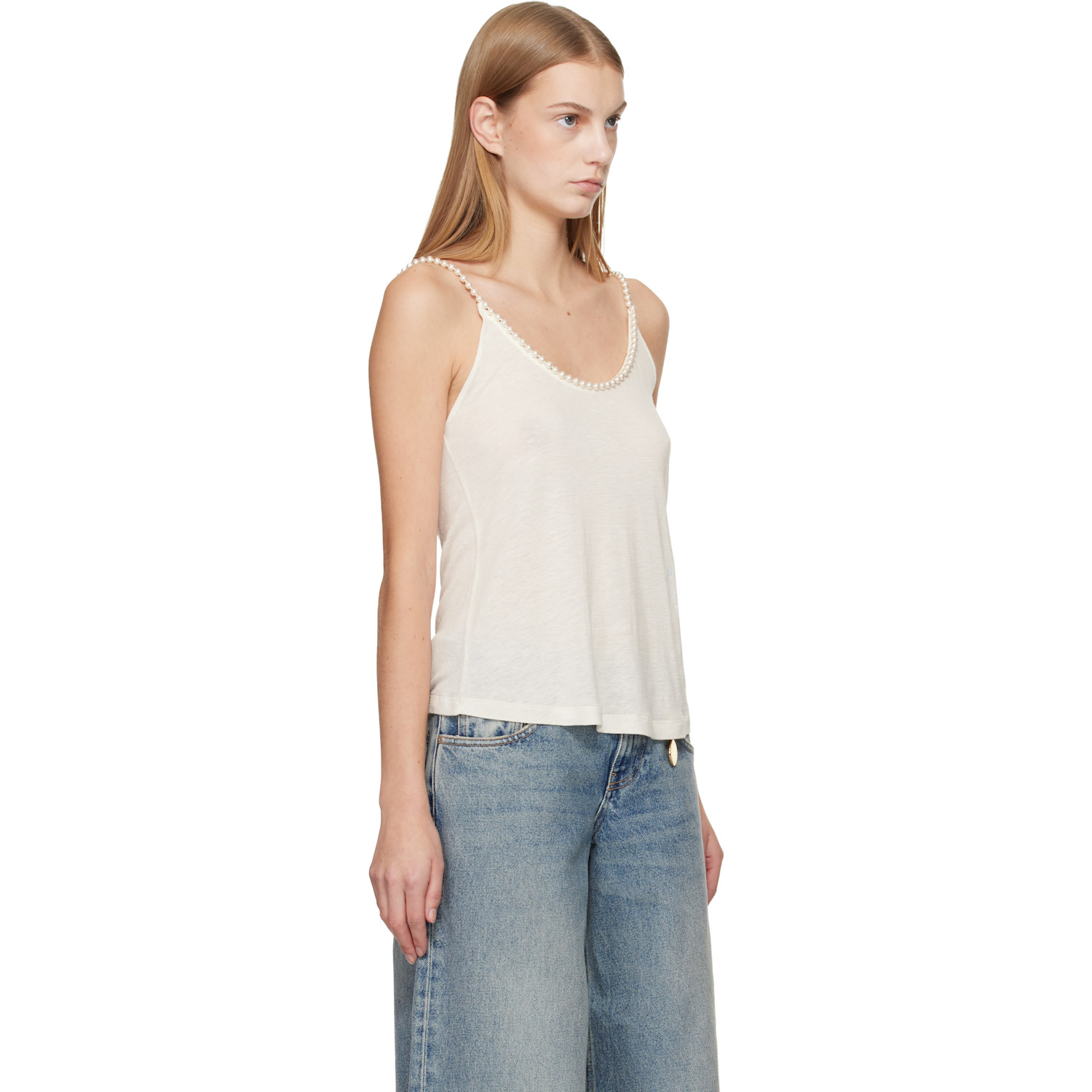  Stella Mccartney White Pearl Embroidery Top 