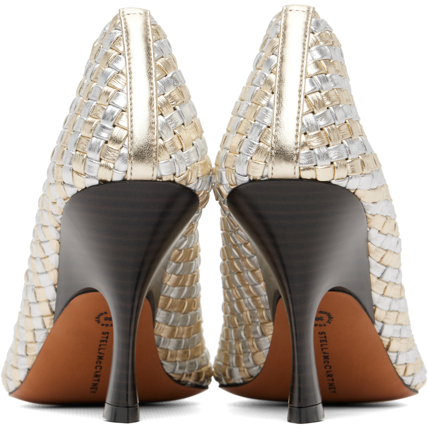  Stella Mccartney Silver & Gold Elsa Woven Metallic Heels 