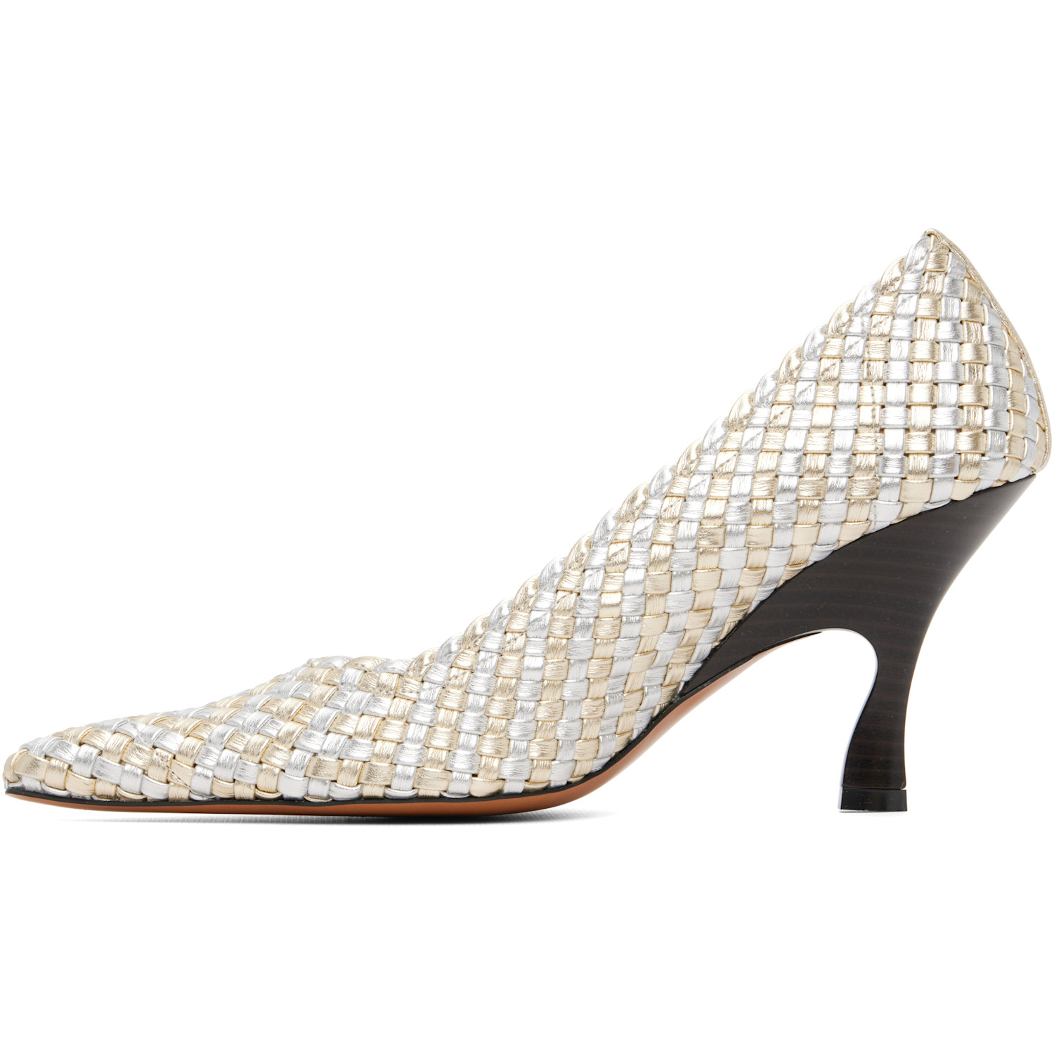  Stella Mccartney Silver & Gold Elsa Woven Metallic Heels 