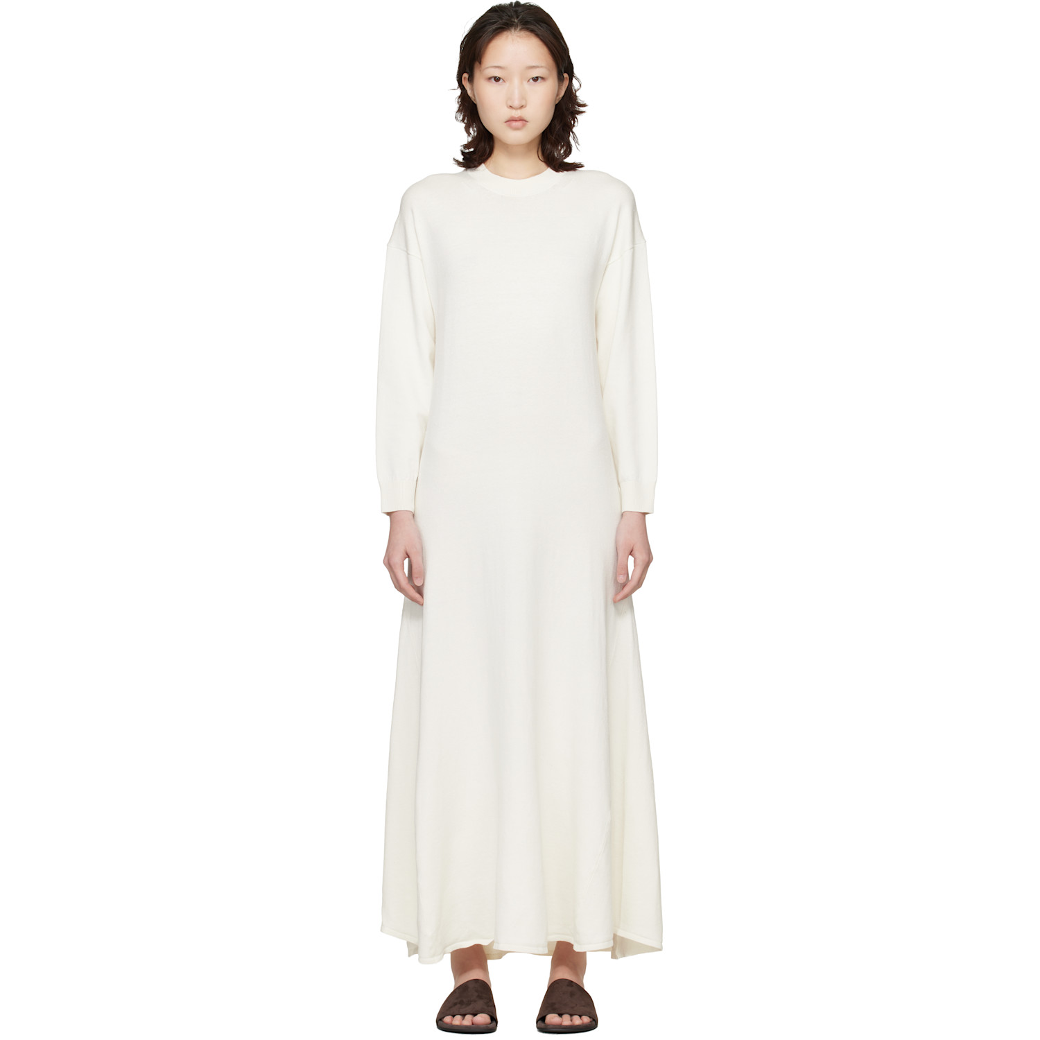 Loulou de Saison White Silk Linen Knit Maxi Dress
