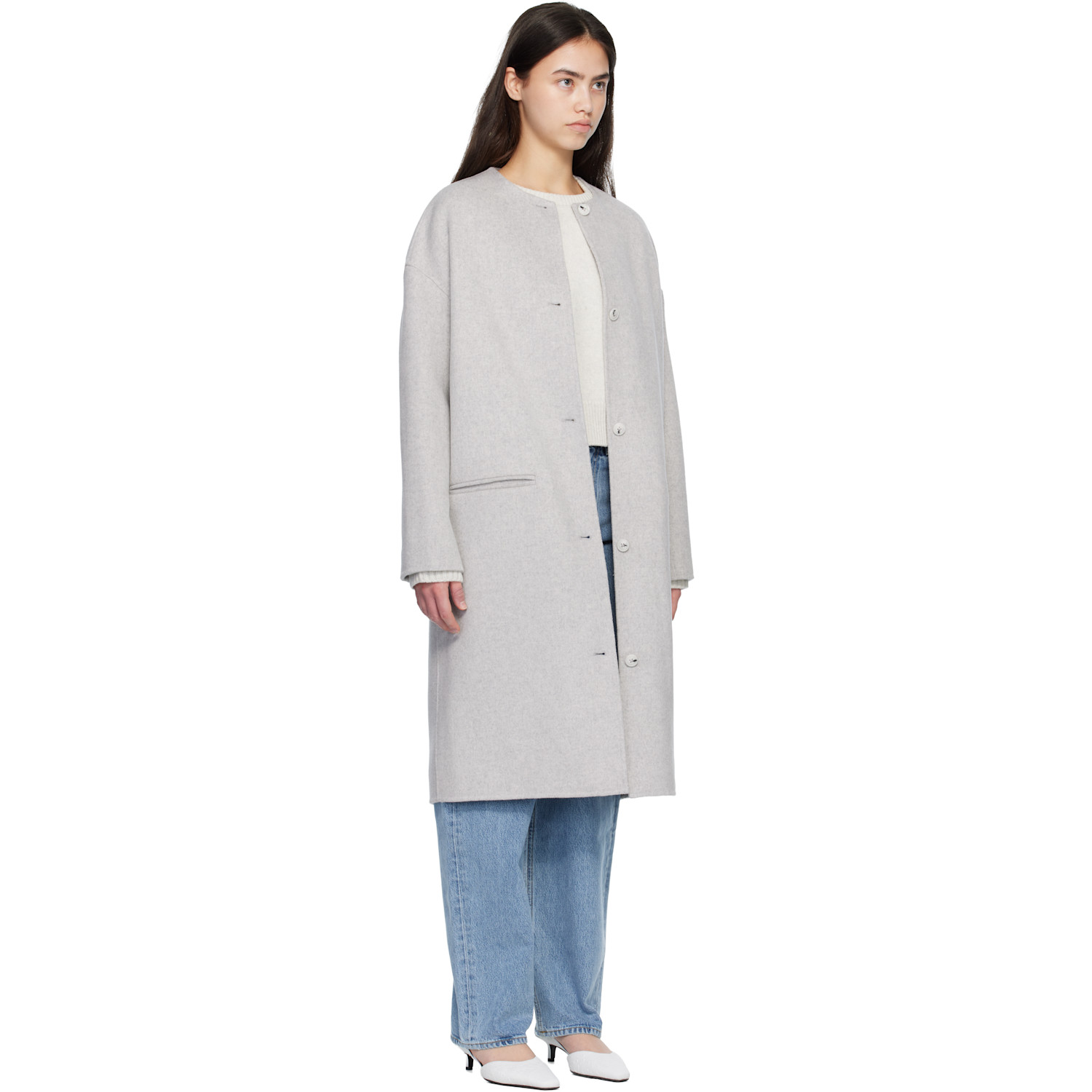  Loulou De Saison Gray Kerry Wool Cashmere Drap Oval Coat 