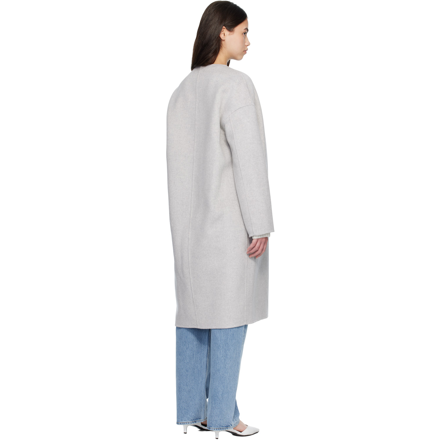  Loulou De Saison Gray Kerry Wool Cashmere Drap Oval Coat 