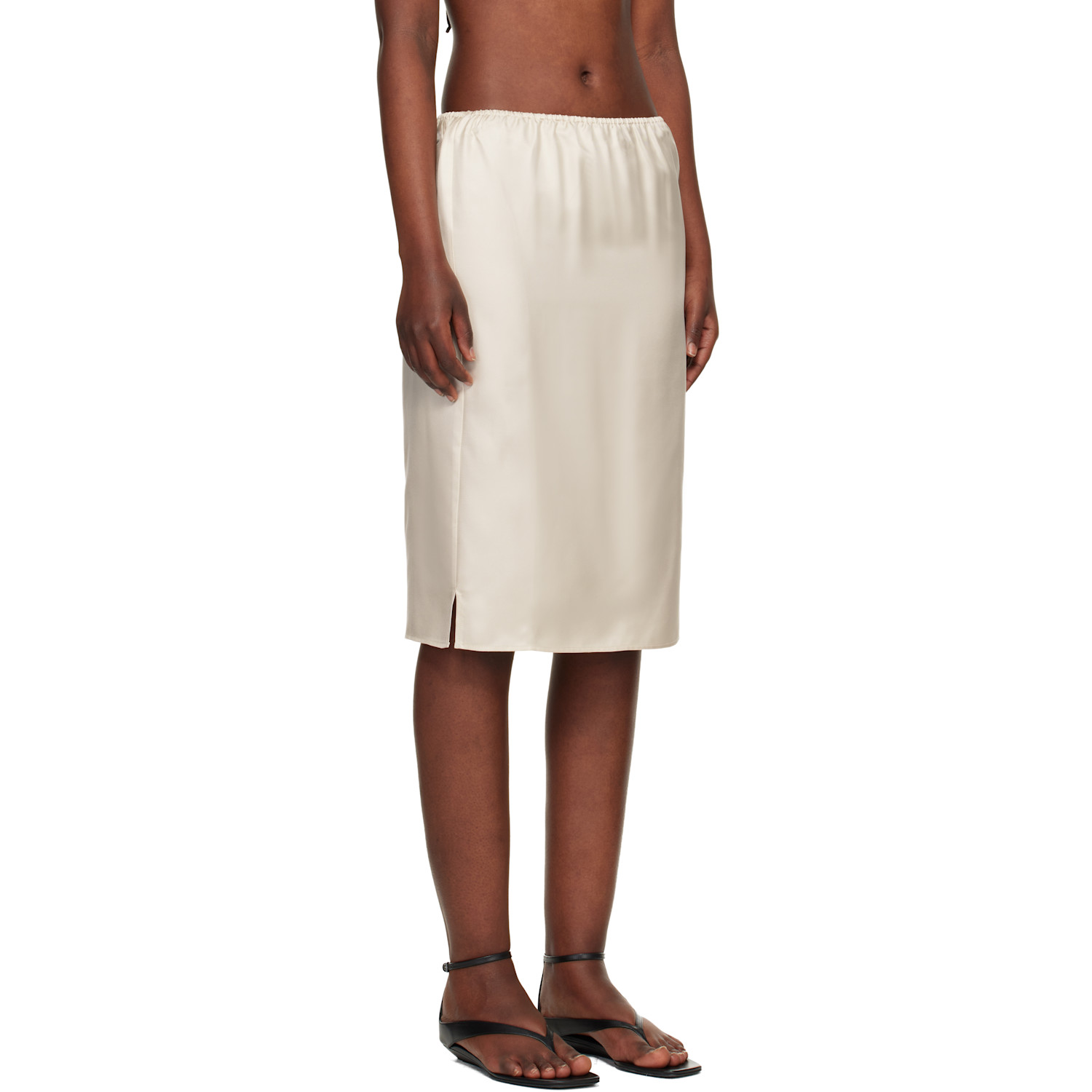  Loulou De Saison Off-white Vasali Silk Twill Midi Skirt 