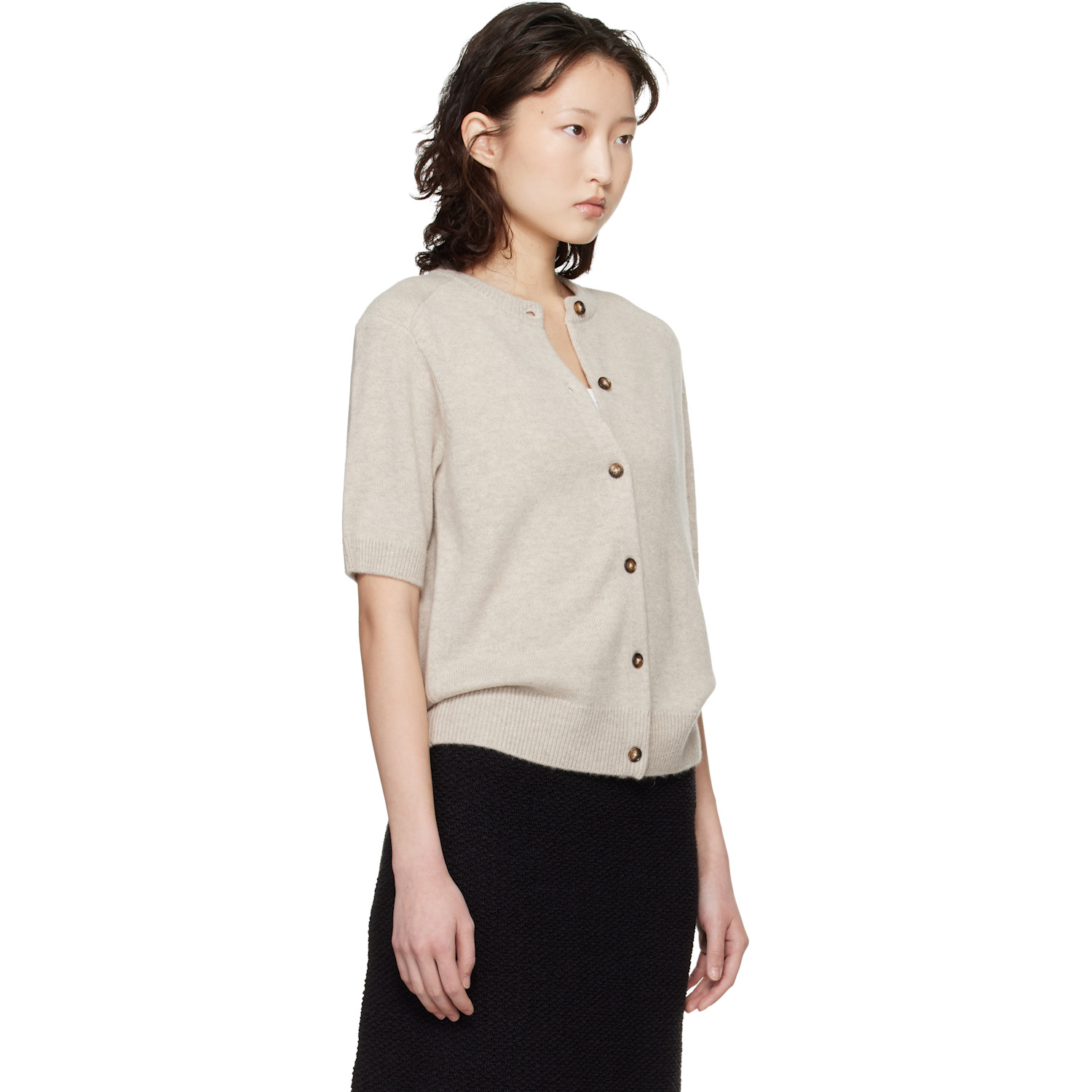  Loulou De Saison Beige Jodi Short-sleeve Cashmere Cardigan 
