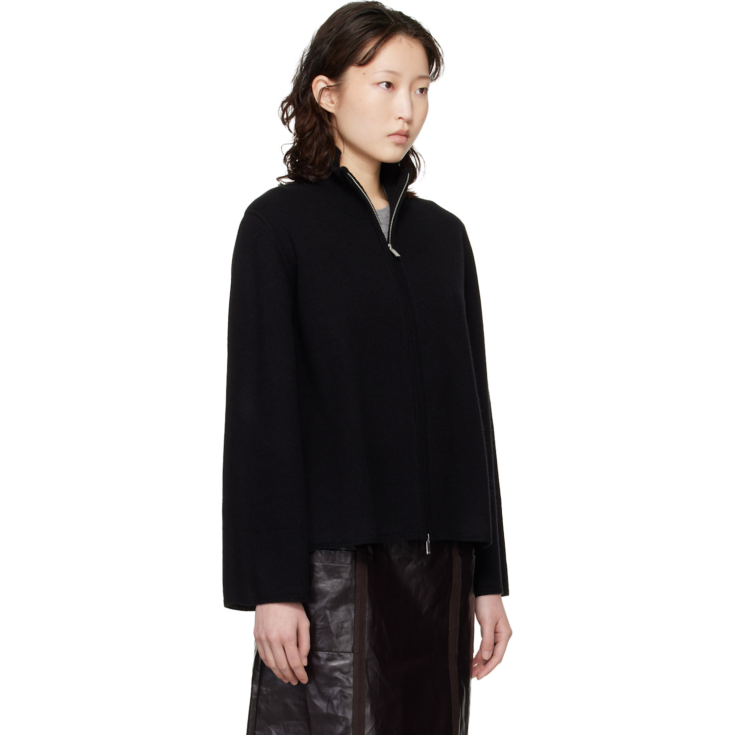  Loulou De Saison Black Gabi Zipped Cashmere Sweater 