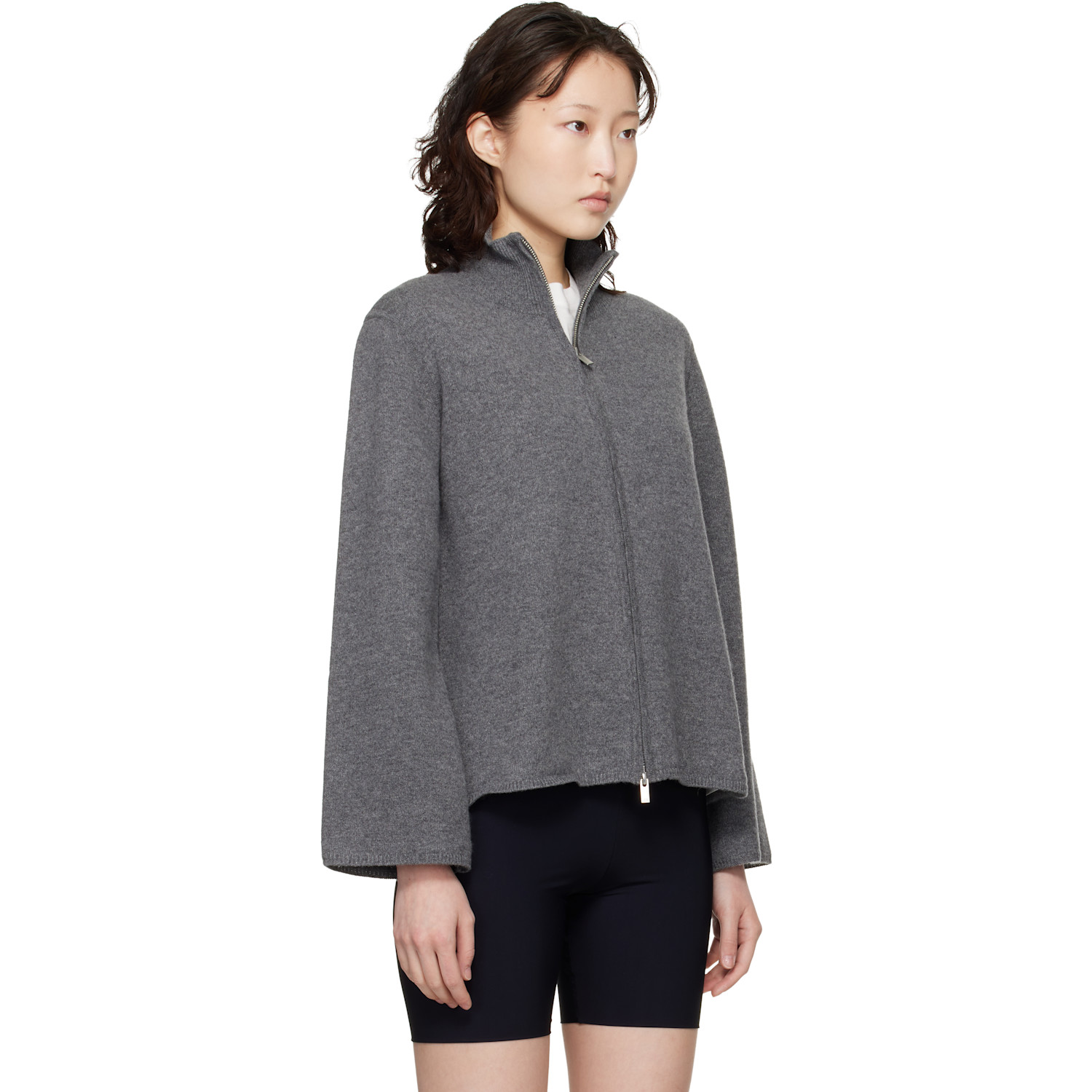  Loulou De Saison Gray Gabi Zipped Cashmere Sweater 