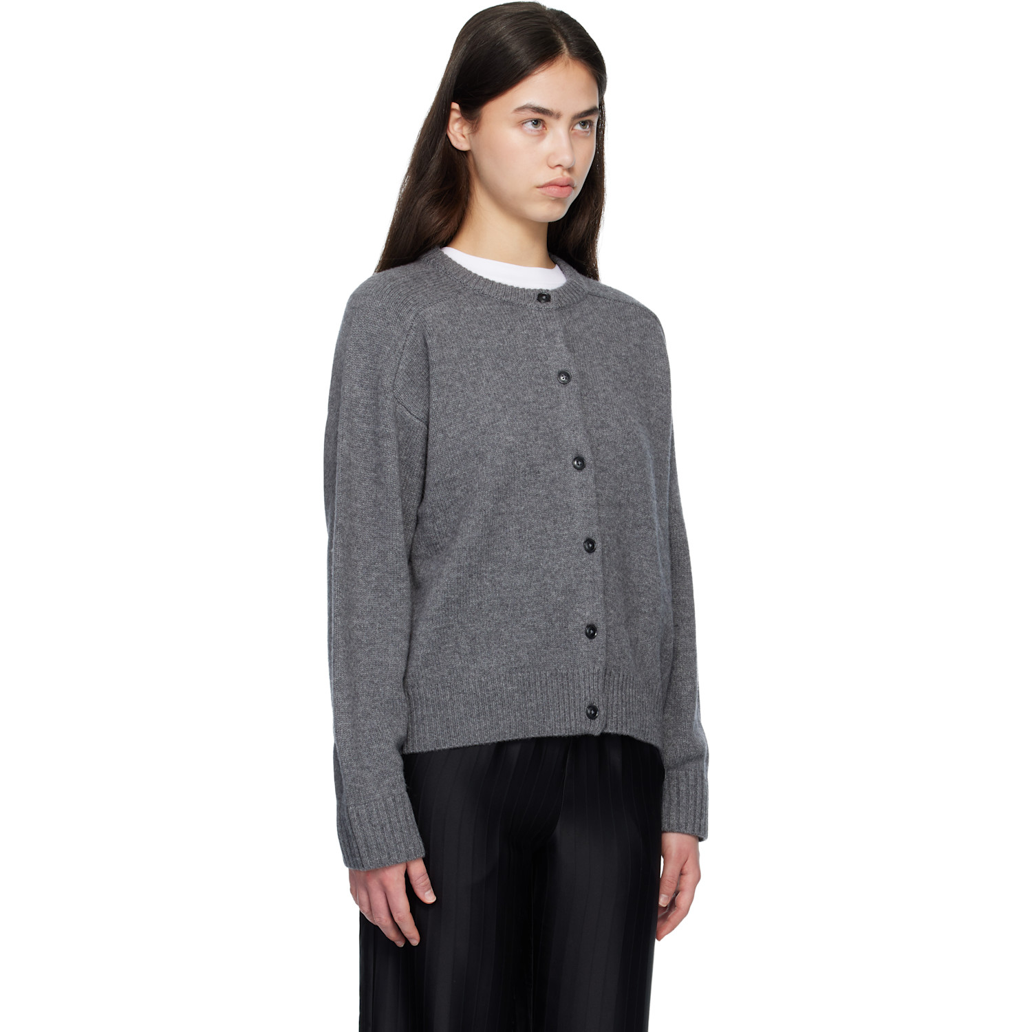  Loulou De Saison Gray Aidar Lds Wool Cashmere Cardigan 