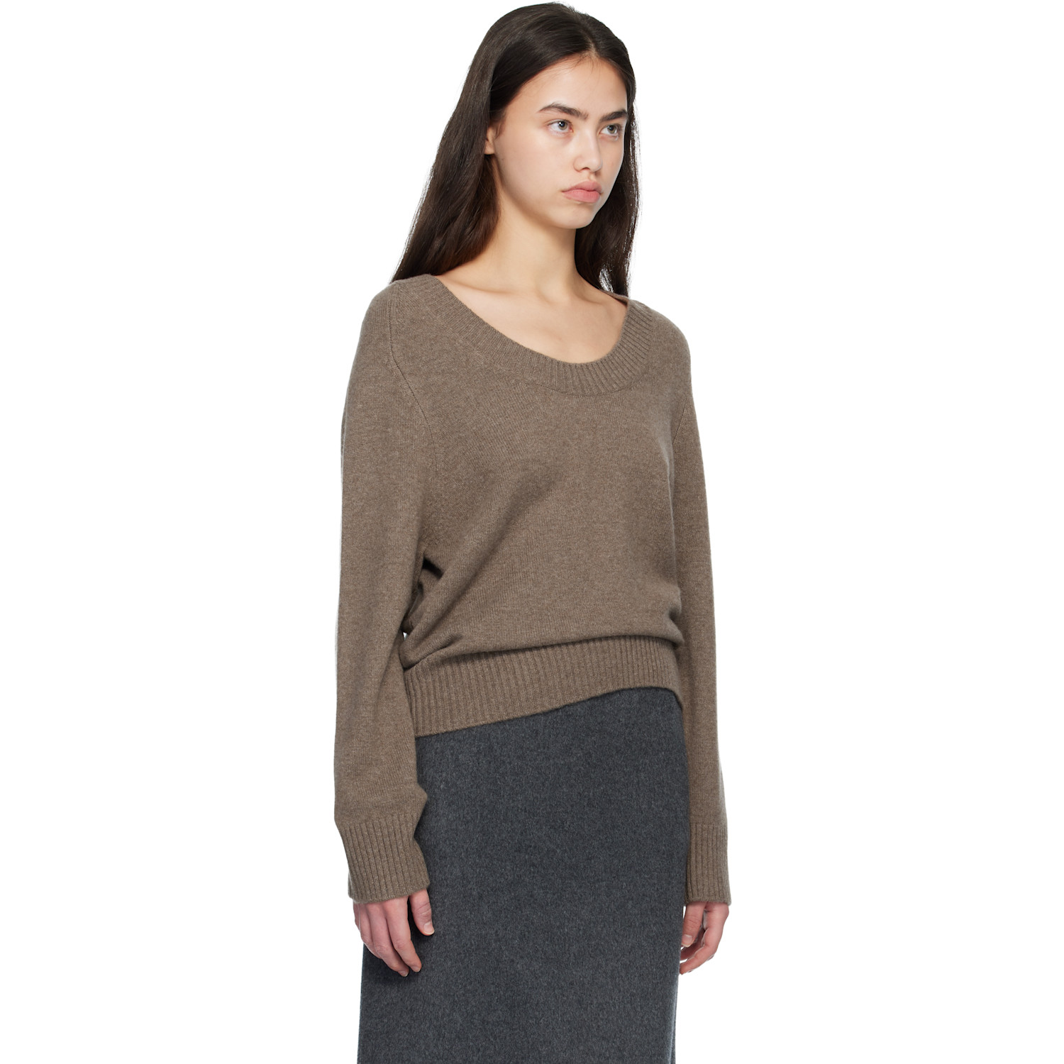  Loulou De Saison Brown Baji U Neck Cashmere Sweater 
