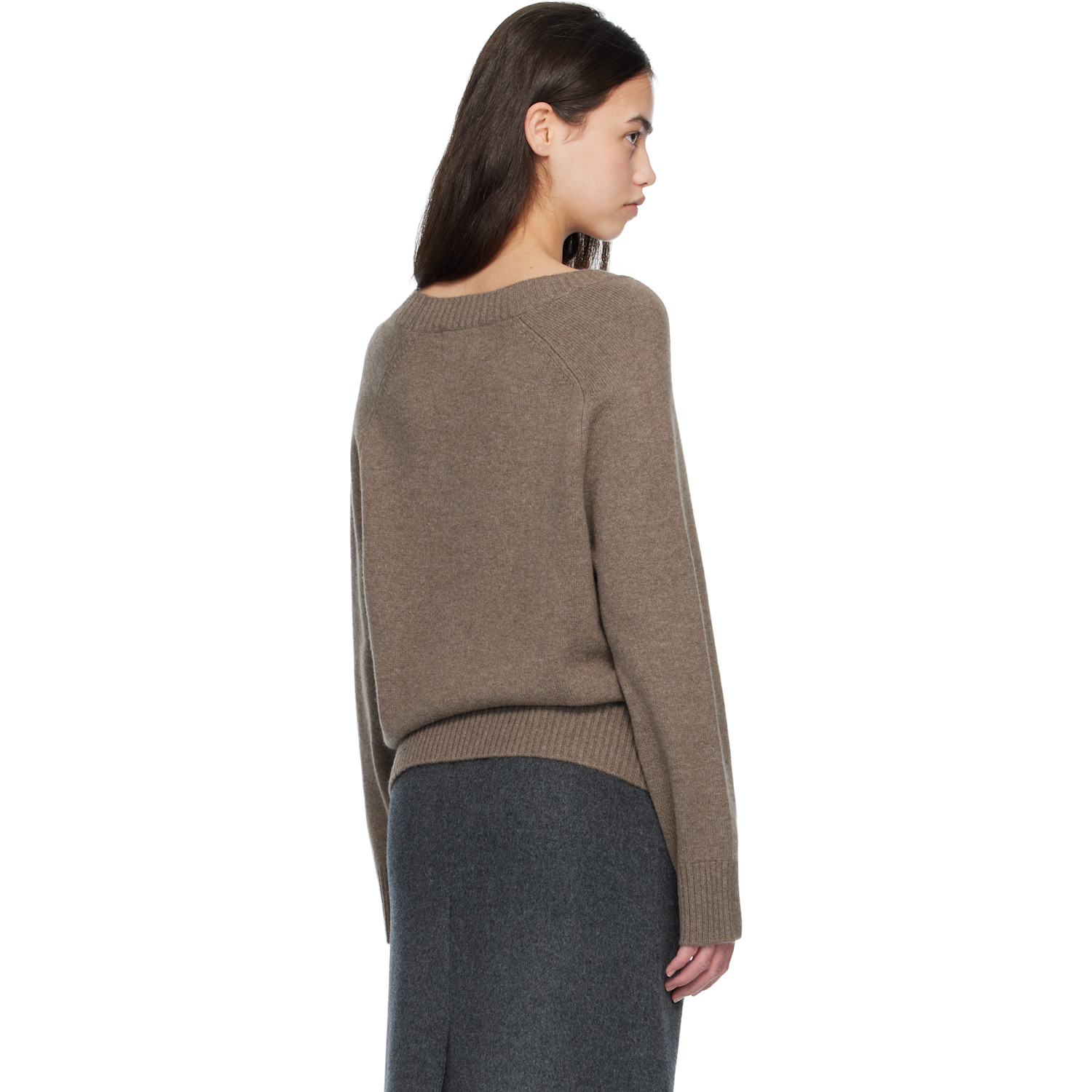  Loulou De Saison Brown Baji U Neck Cashmere Sweater 