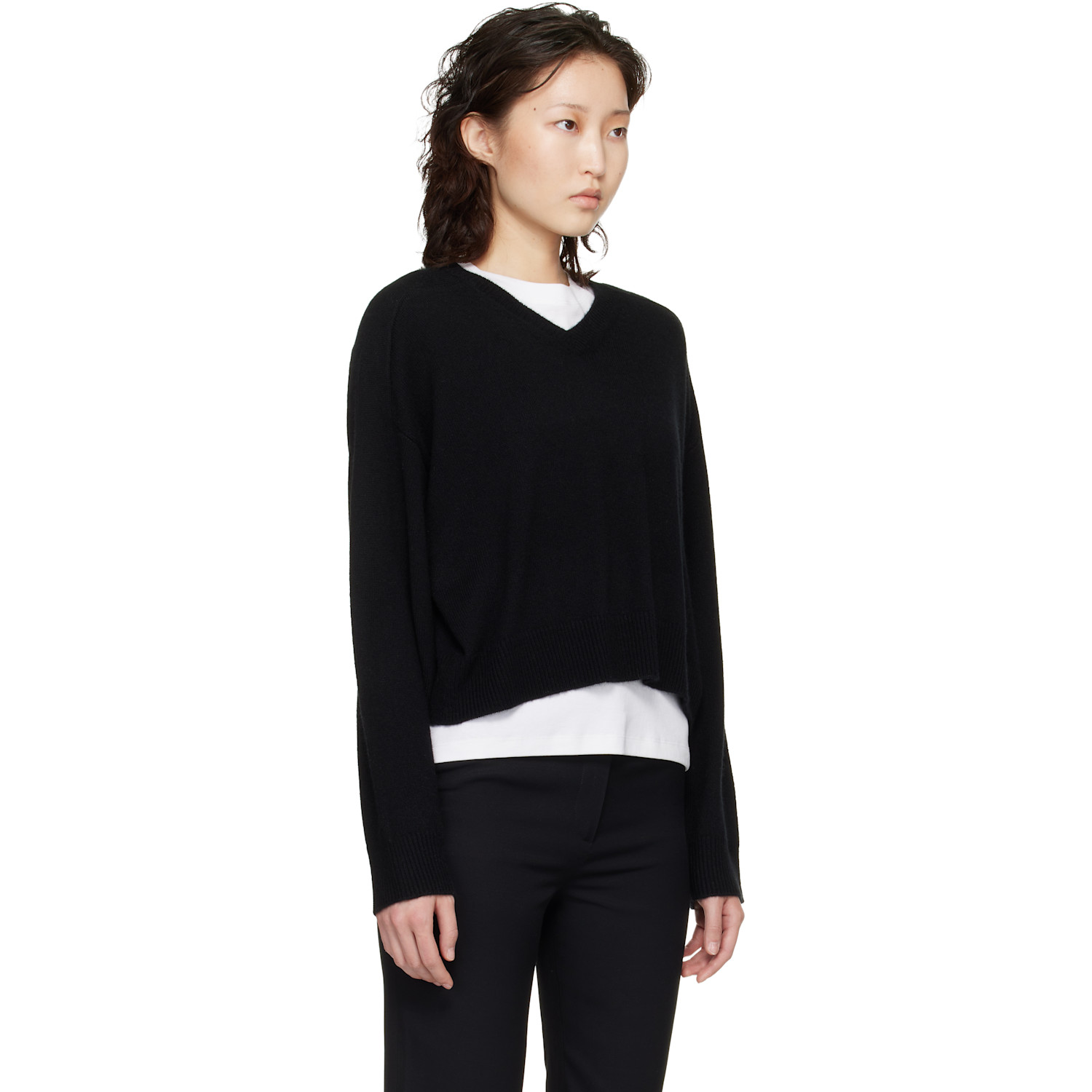  Loulou De Saison Black Anzor Lds Cashmere V Neck Sweater 