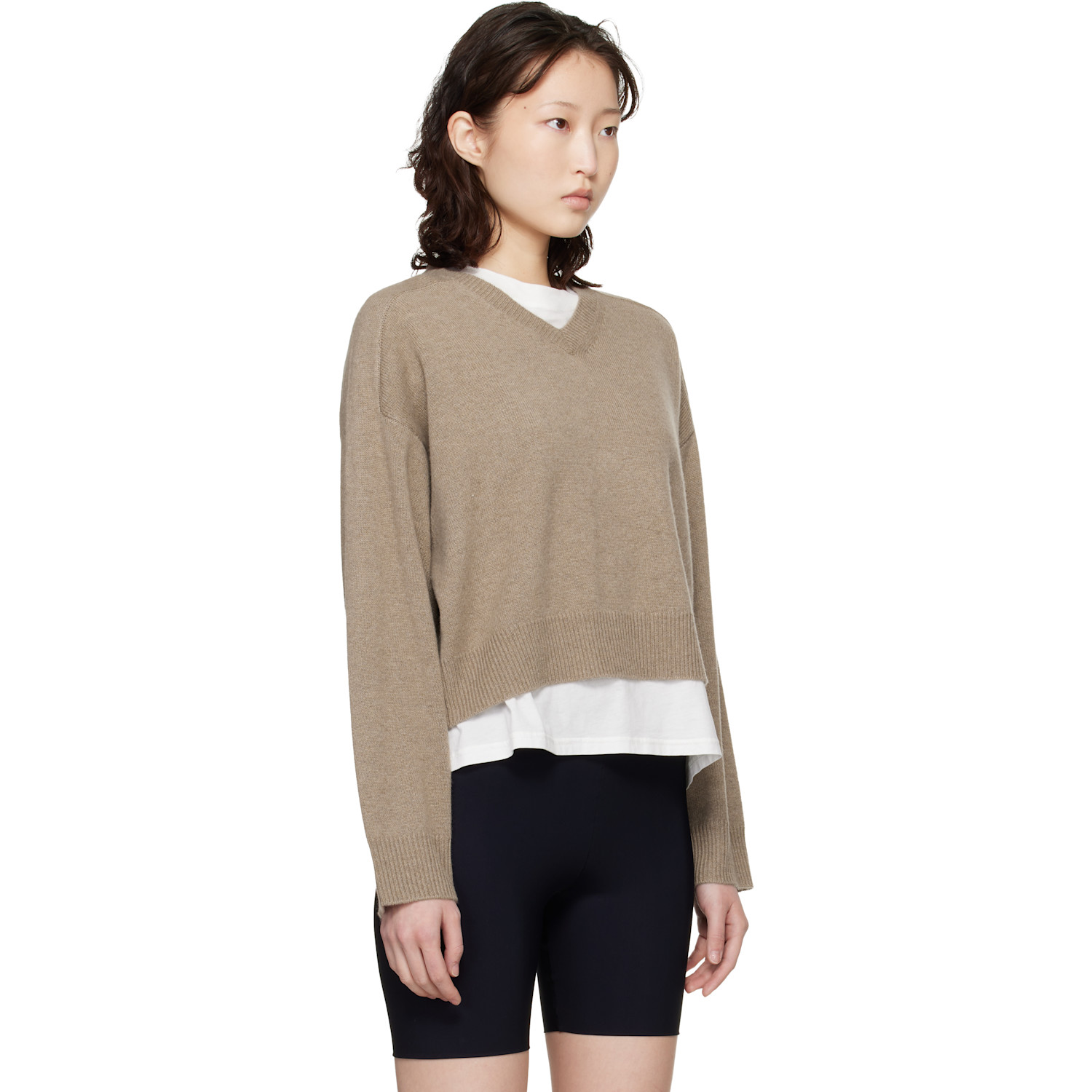  Loulou De Saison Taupe Anzor Lds Cashmere V Neck Sweater 