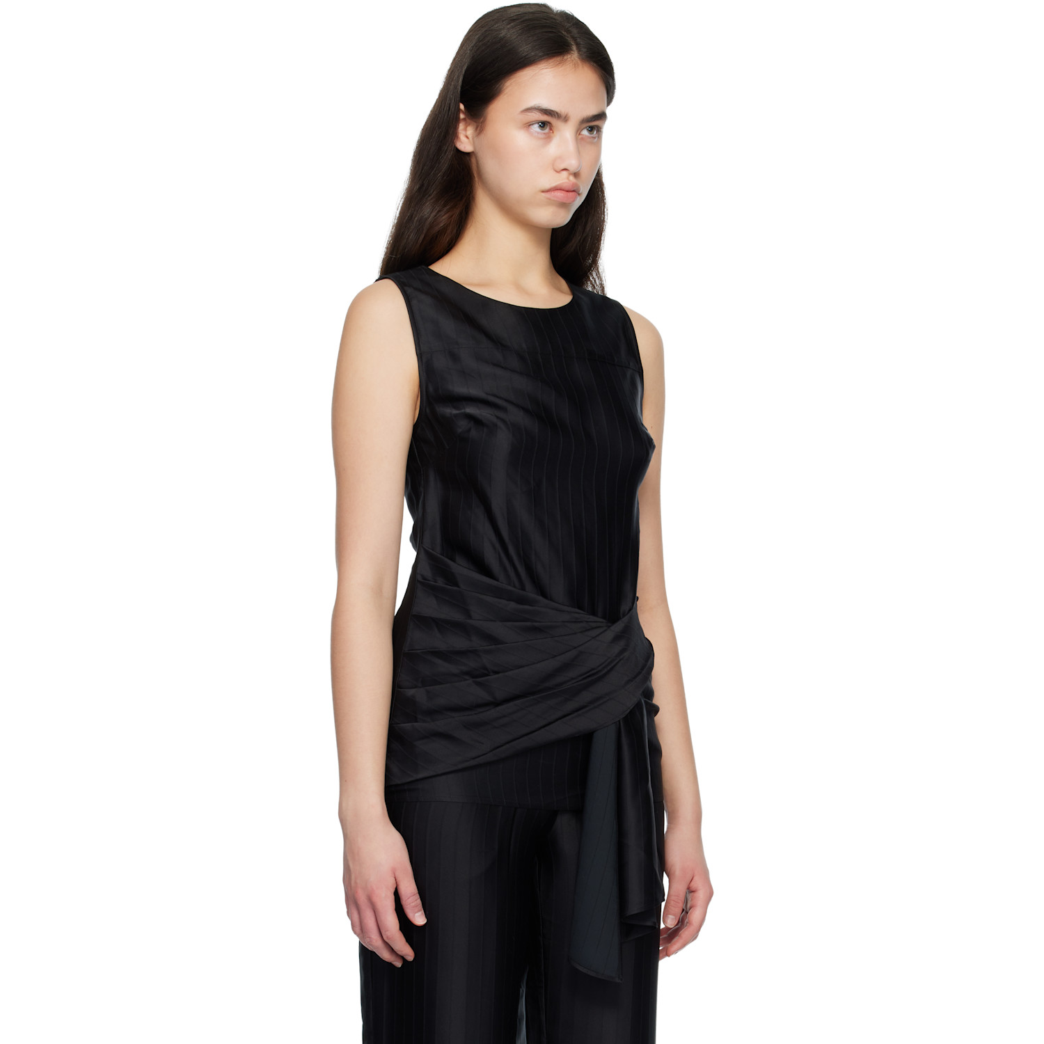  Loulou De Saison Black Fonda Draped Blouse 