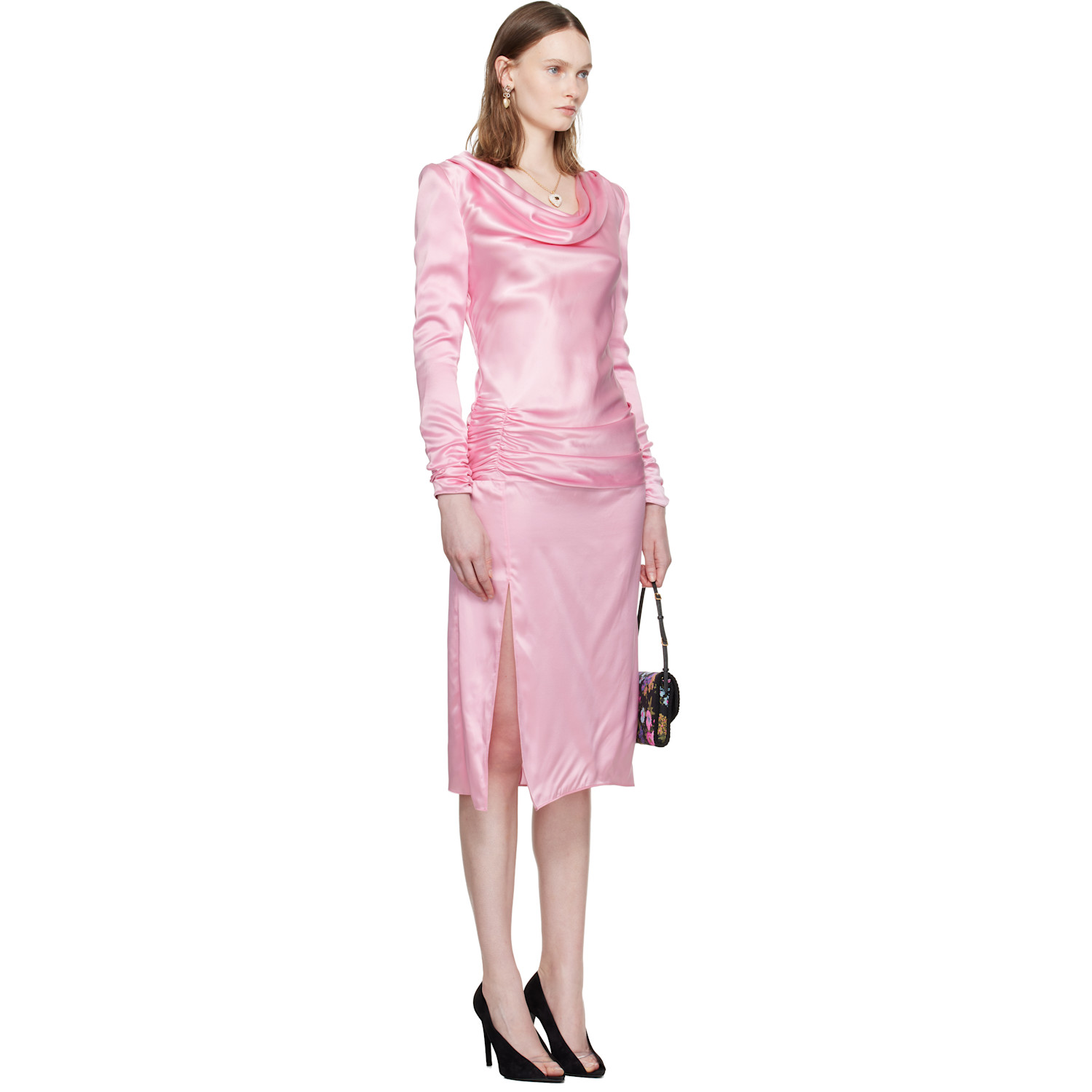  Valentino Pink Crepe Satin Midi Dress 