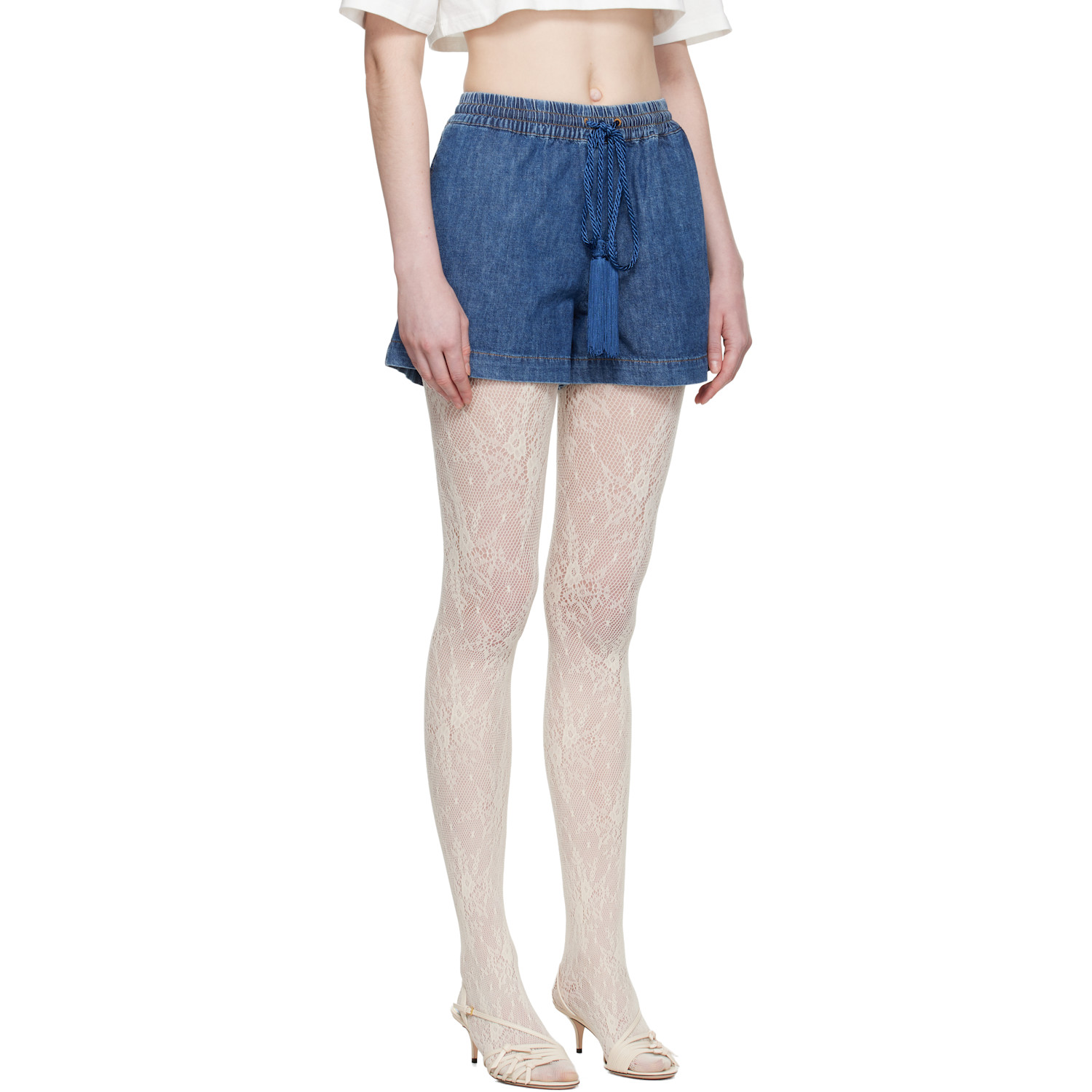  Valentino Blue Denim Chambray Shorts 