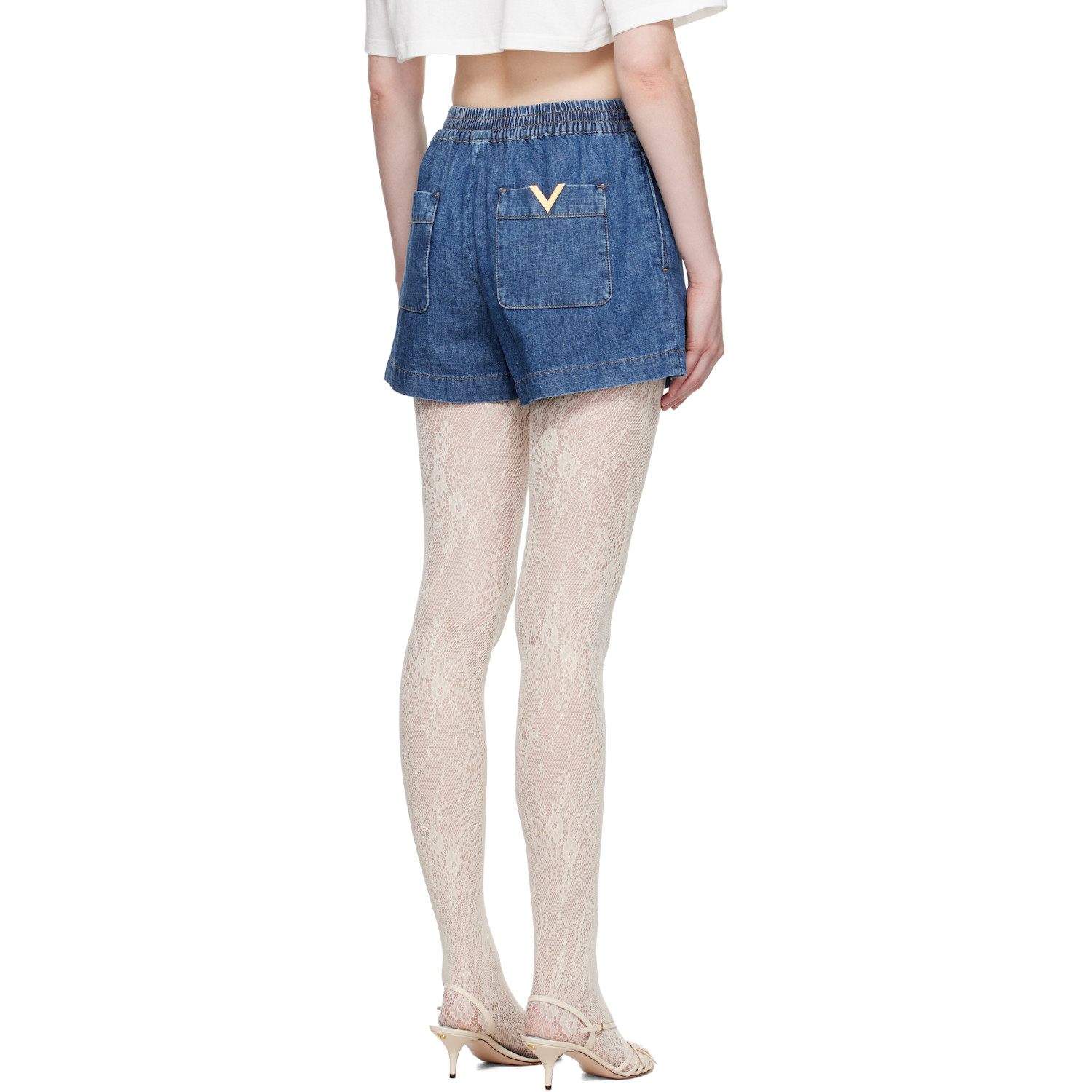  Valentino Blue Denim Chambray Shorts 