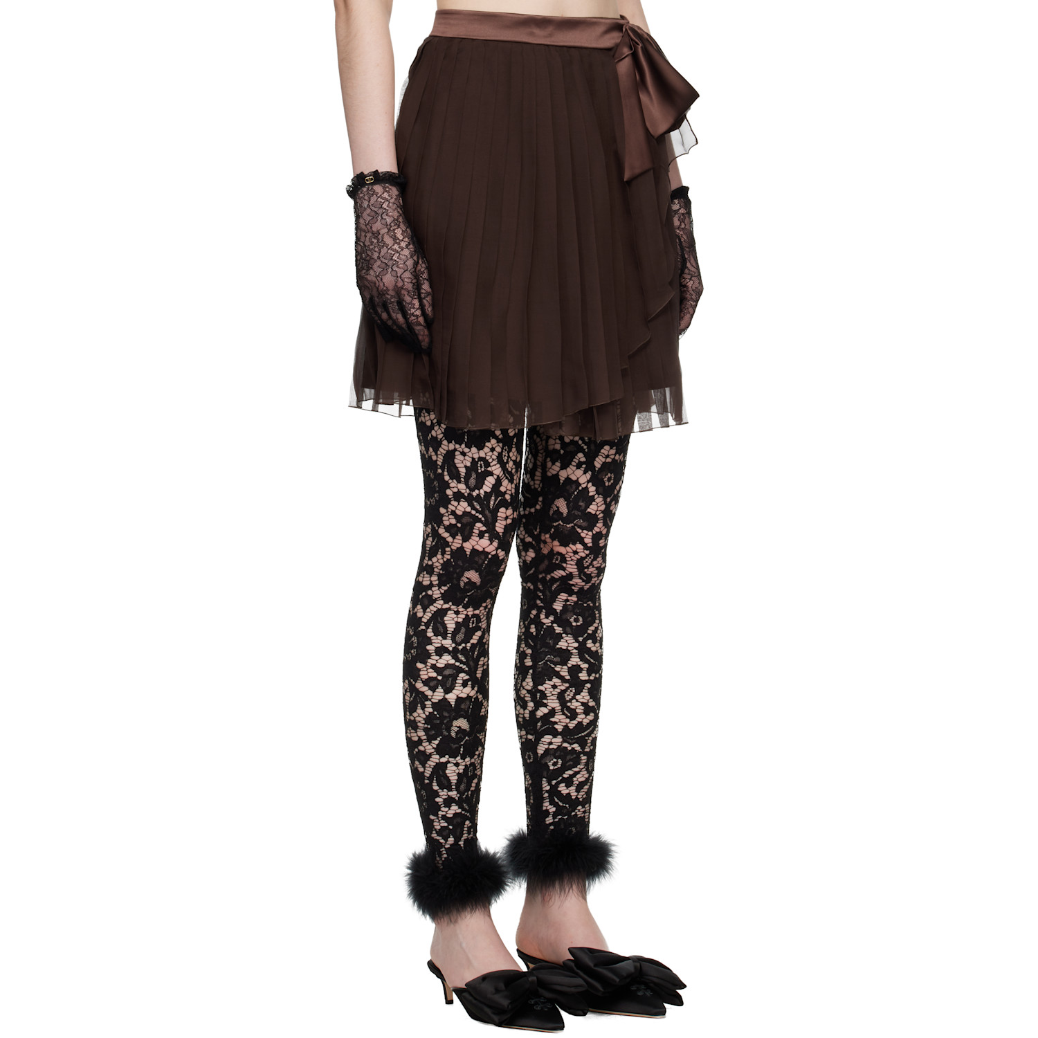  Valentino Brown Pleated Midi Skirt 