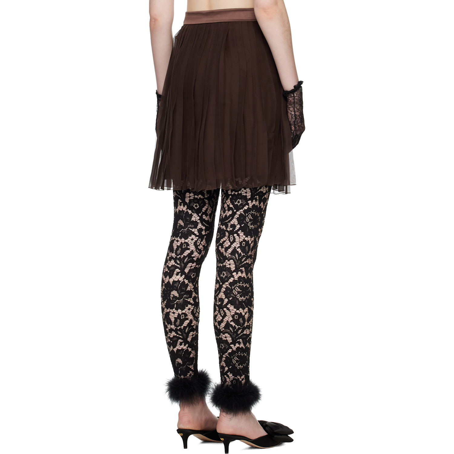  Valentino Brown Pleated Midi Skirt 