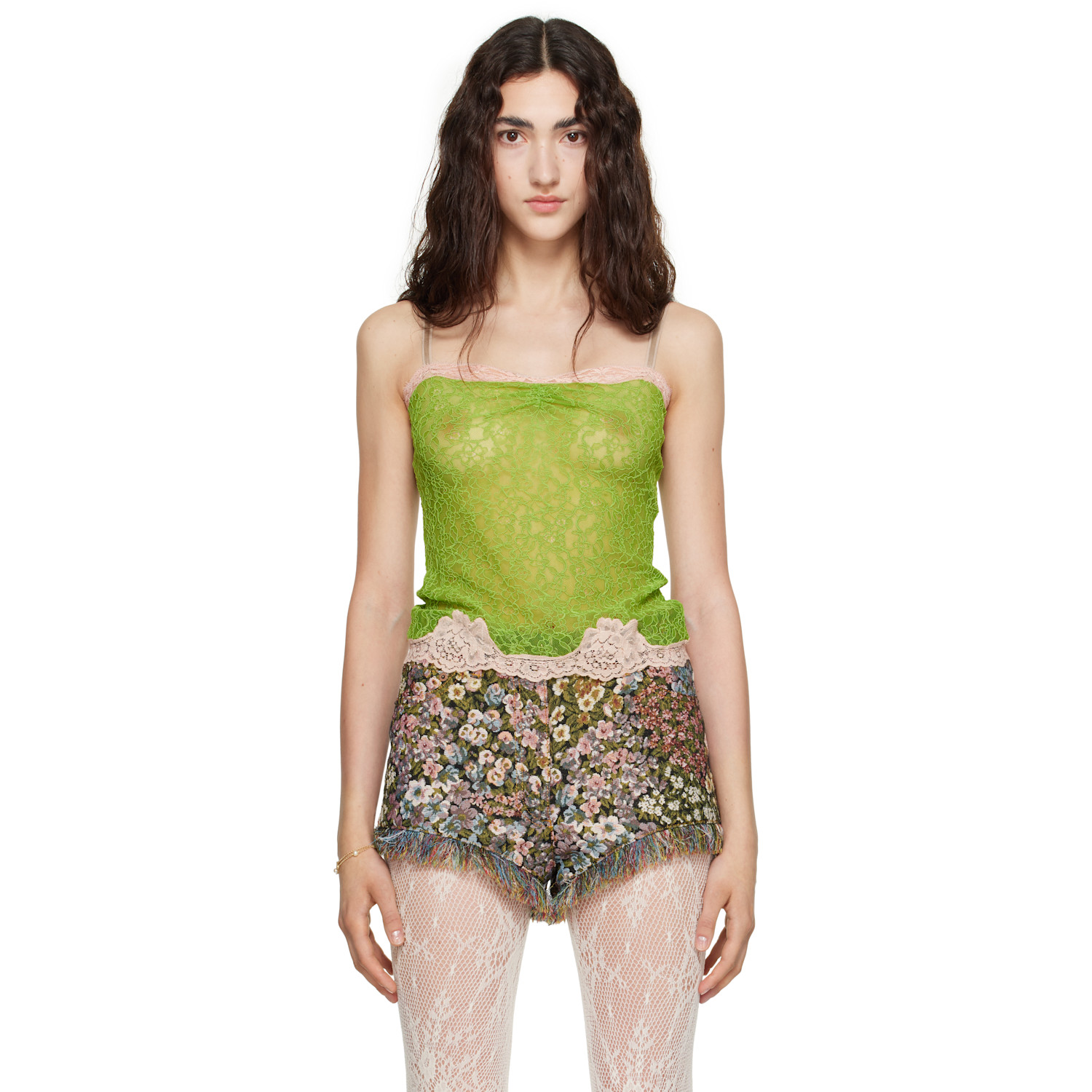 Valentino Green Lace Tank Top
