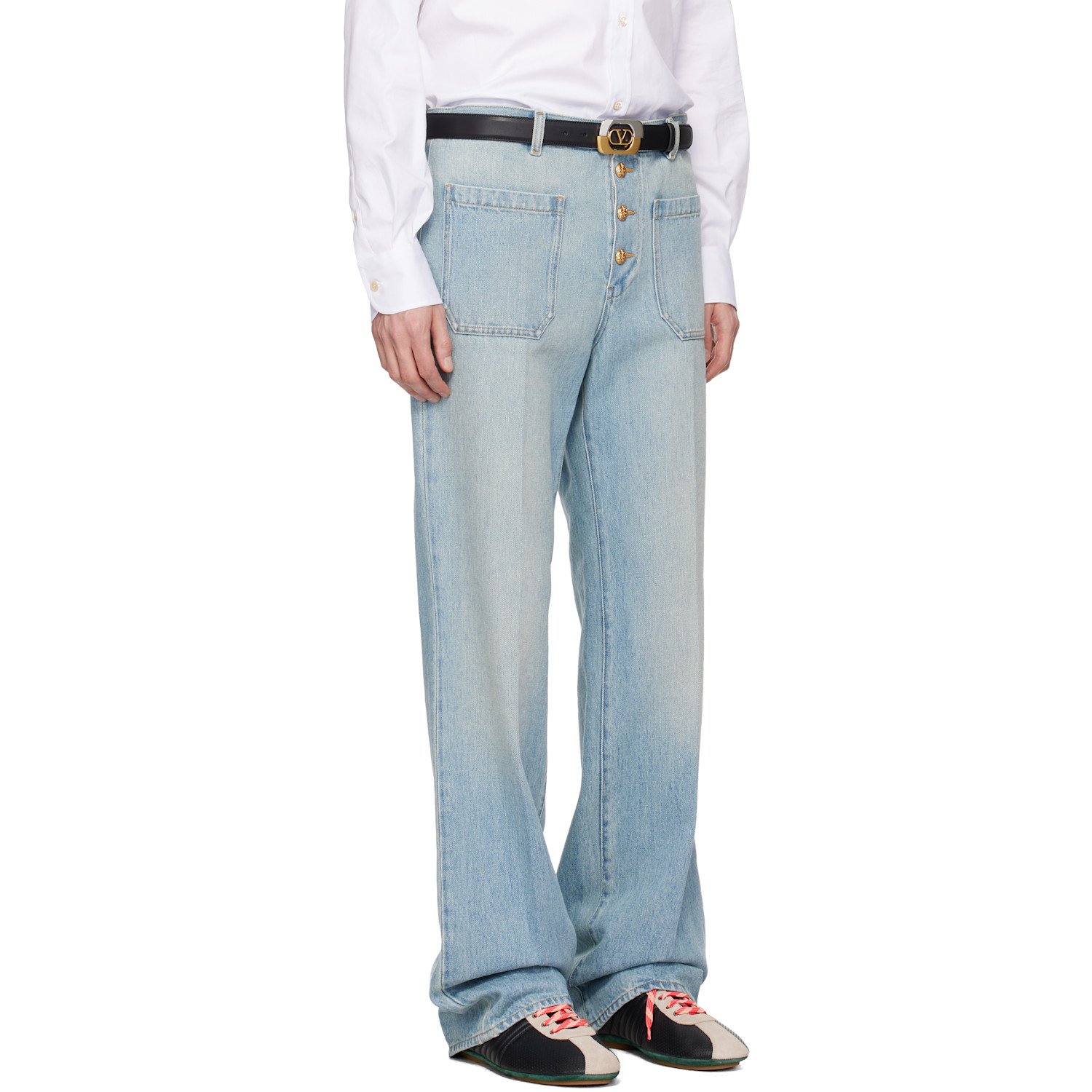  Valentino Blue Straight-leg Creased Jeans 