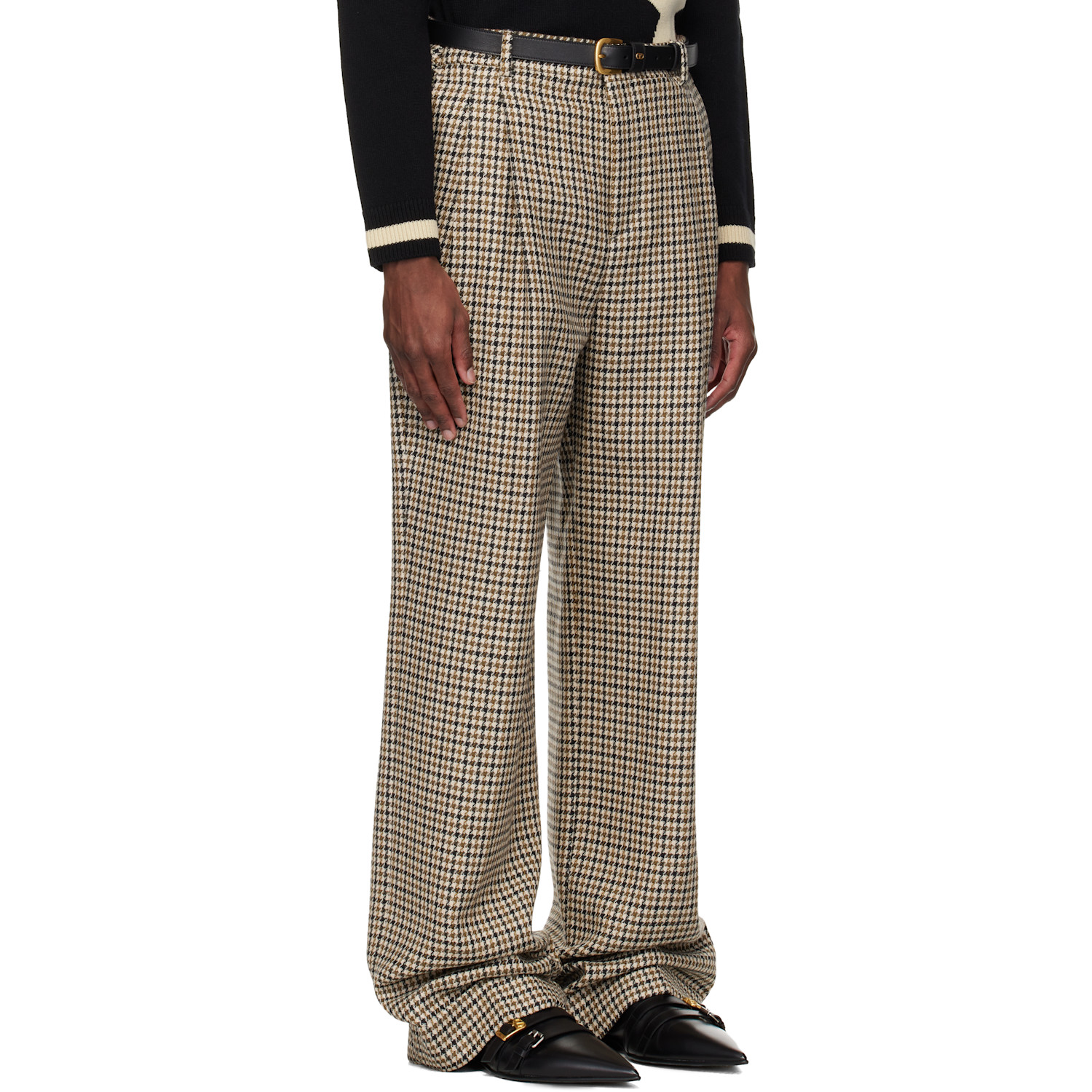 Valentino Beige Houndstooth Wool Trousers 
