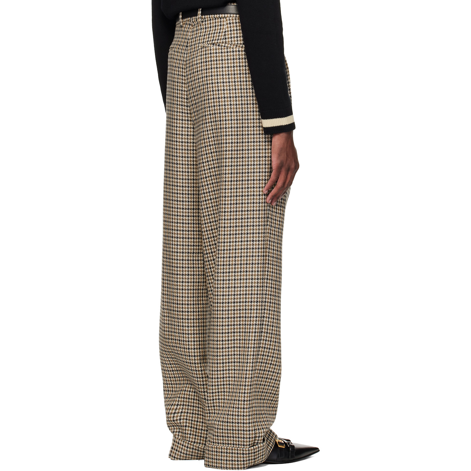  Valentino Beige Houndstooth Wool Trousers 