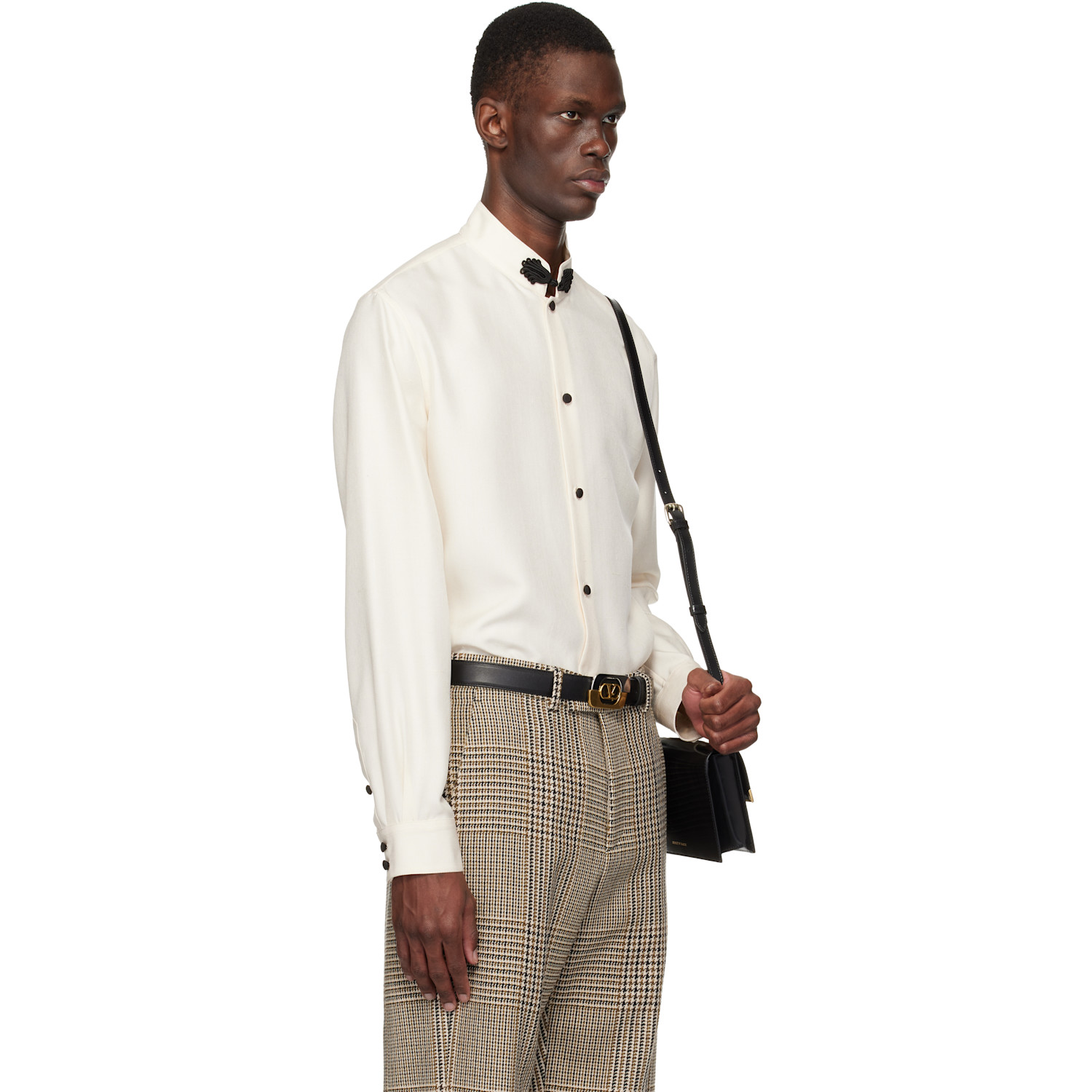  Valentino Off-white Silk Shantung Toggle Shirt 