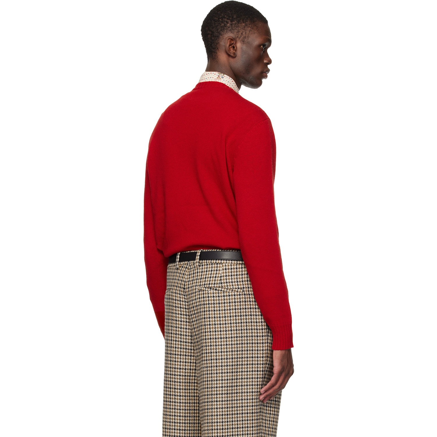  Valentino Red Wool 'chez Valentino' Panther Embroidery Sweater 