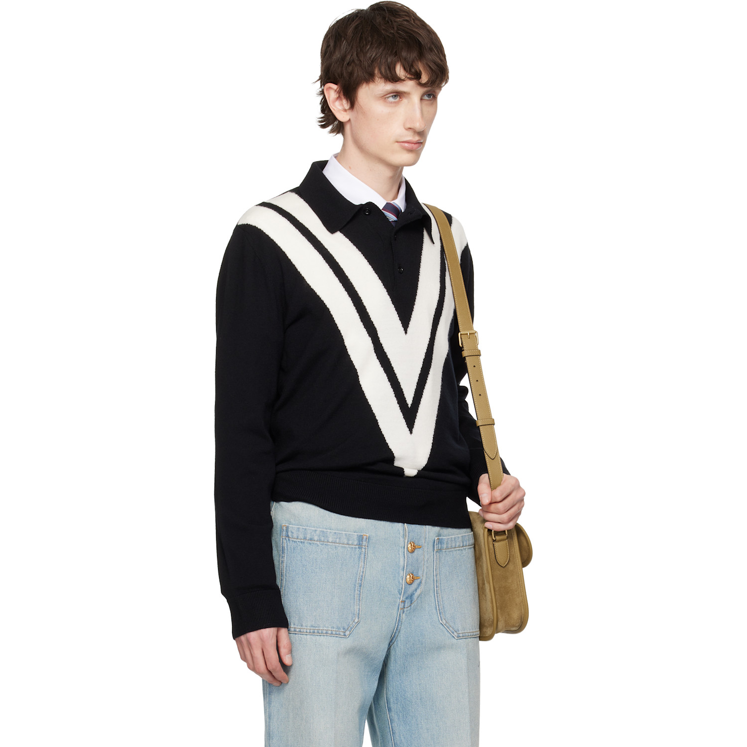  Valentino Black Knit Wool Logo Polo 