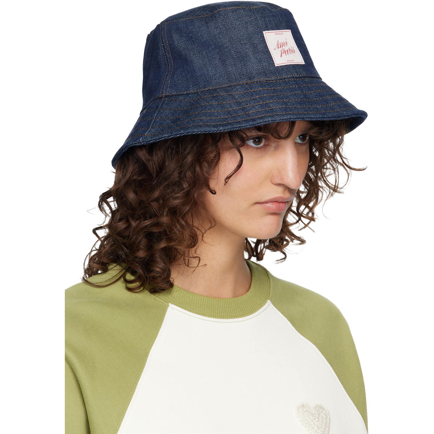  Ami Paris Navy Topstitchings Denim Bucket Hat 