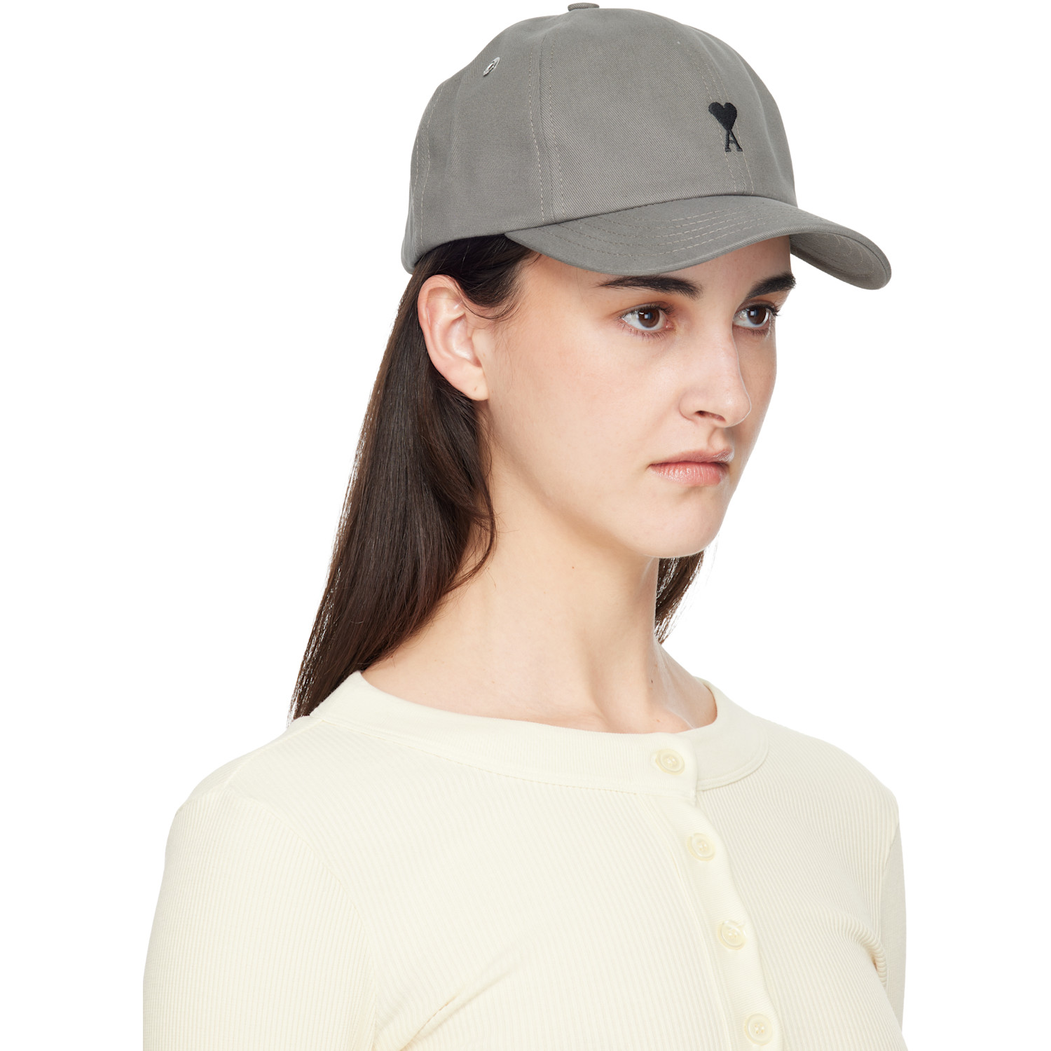  Ami Paris Gray Cotton Ami De Coeur Embroidery Cap 