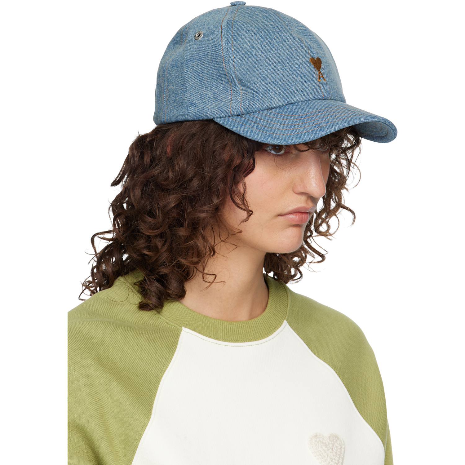  Ami Paris Blue Denim Ami De Coeur Embroidery Cap 