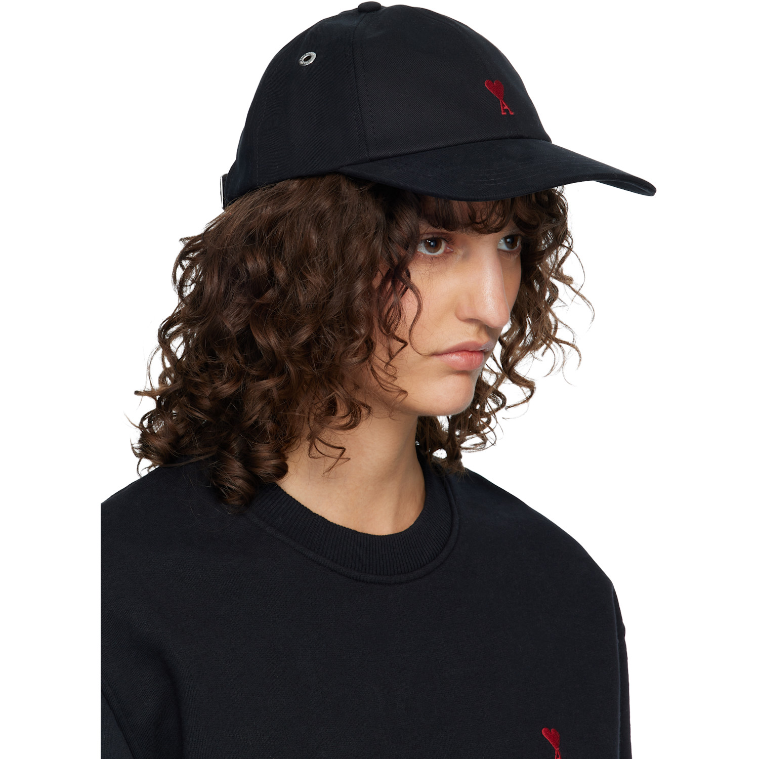  Ami Paris Black Cotton Ami De Coeur Embroidery Cap 