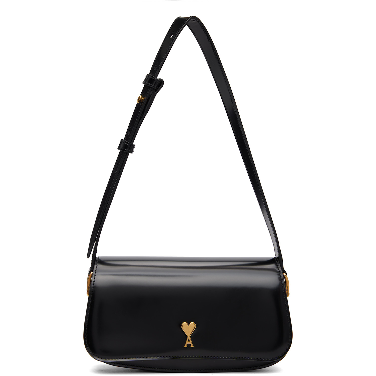 AMI Paris Black Calfskin Leather Paris Paris Shoulder Bag