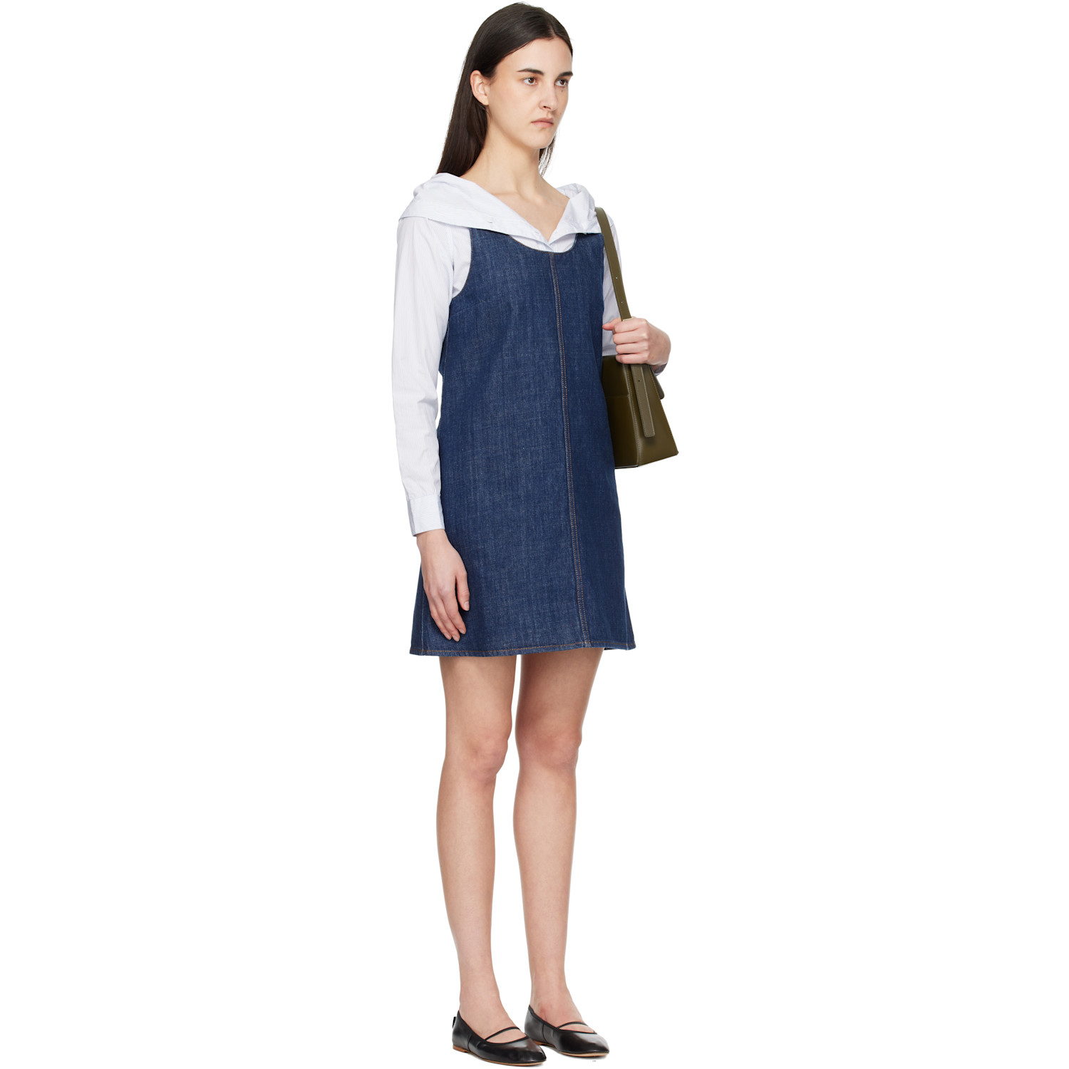  Ami Paris Blue Cotton Short Strapped Denim Minidress 
