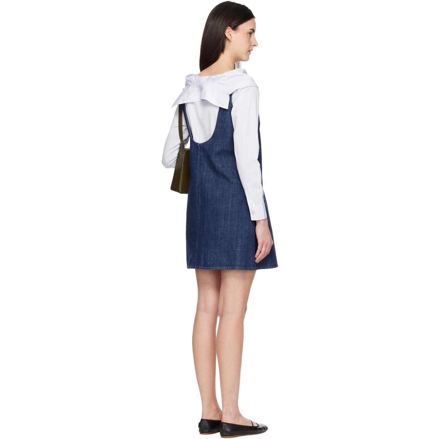  Ami Paris Blue Cotton Short Strapped Denim Minidress 