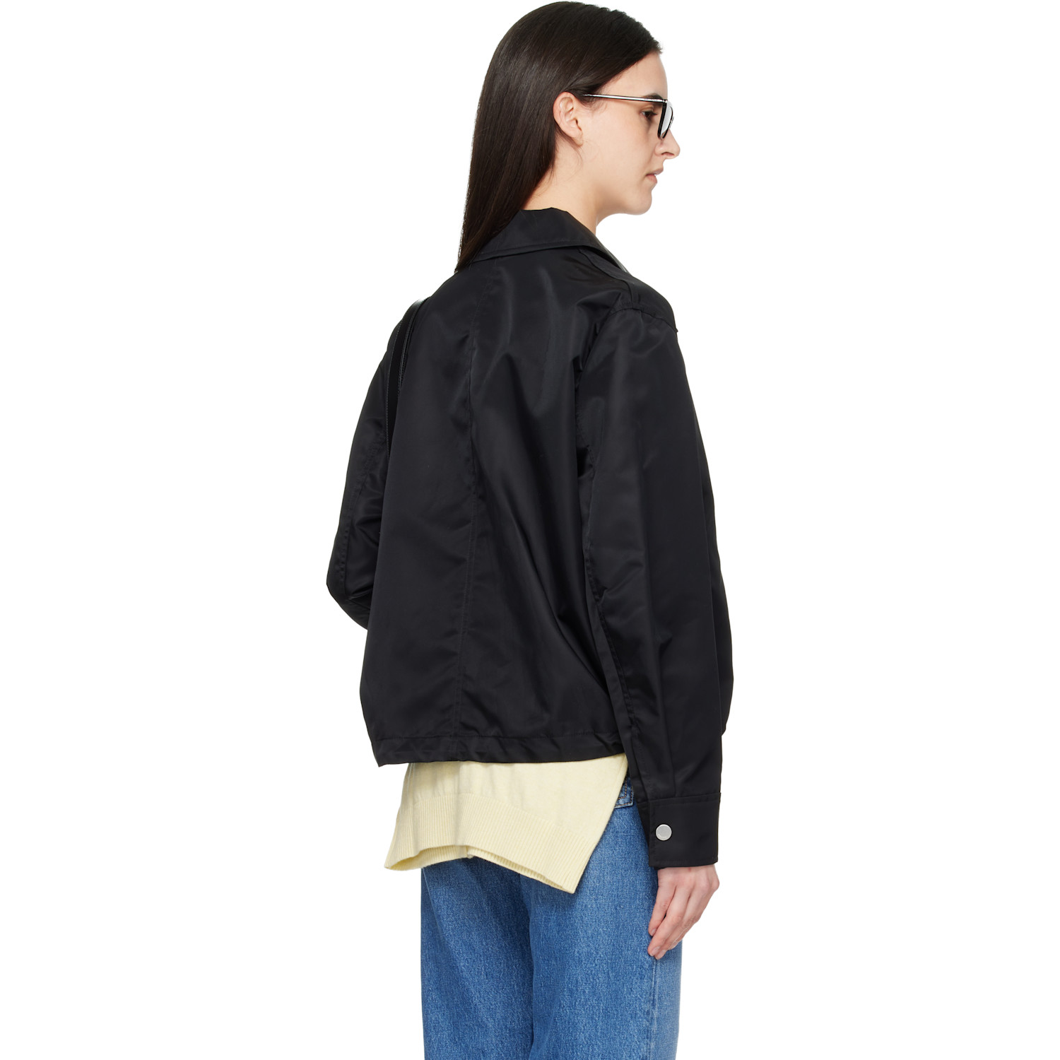  Ami Paris Black Nylon 'ami De Coeur' Stud Buttoned Jacket 