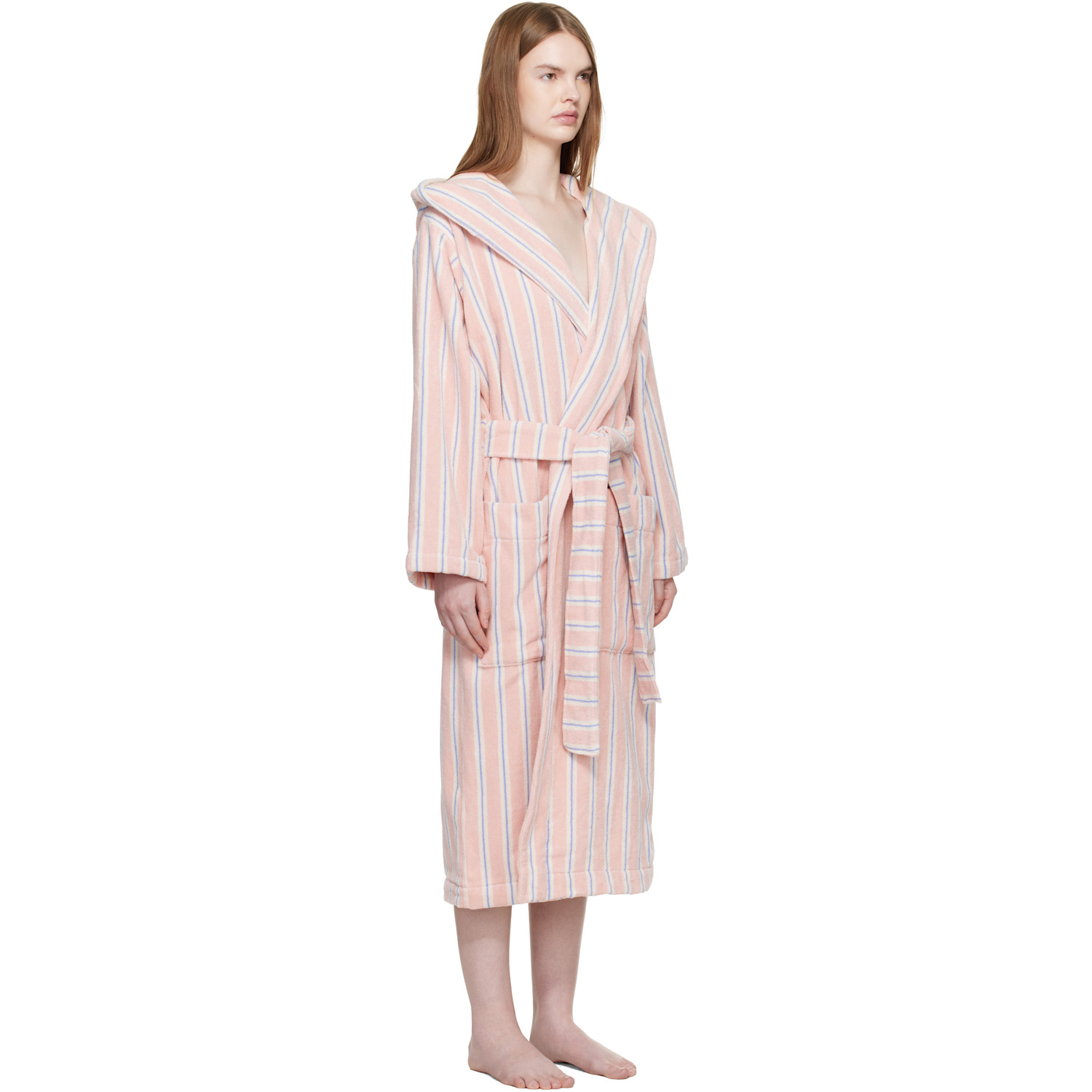  Tekla Pink Terry Hooded Bathrobe 