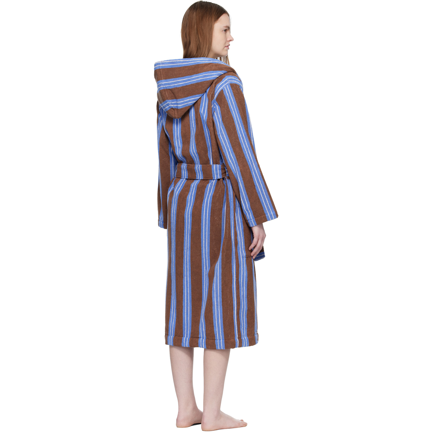  Tekla Brown & Blue Terry Hooded Bathrobe 