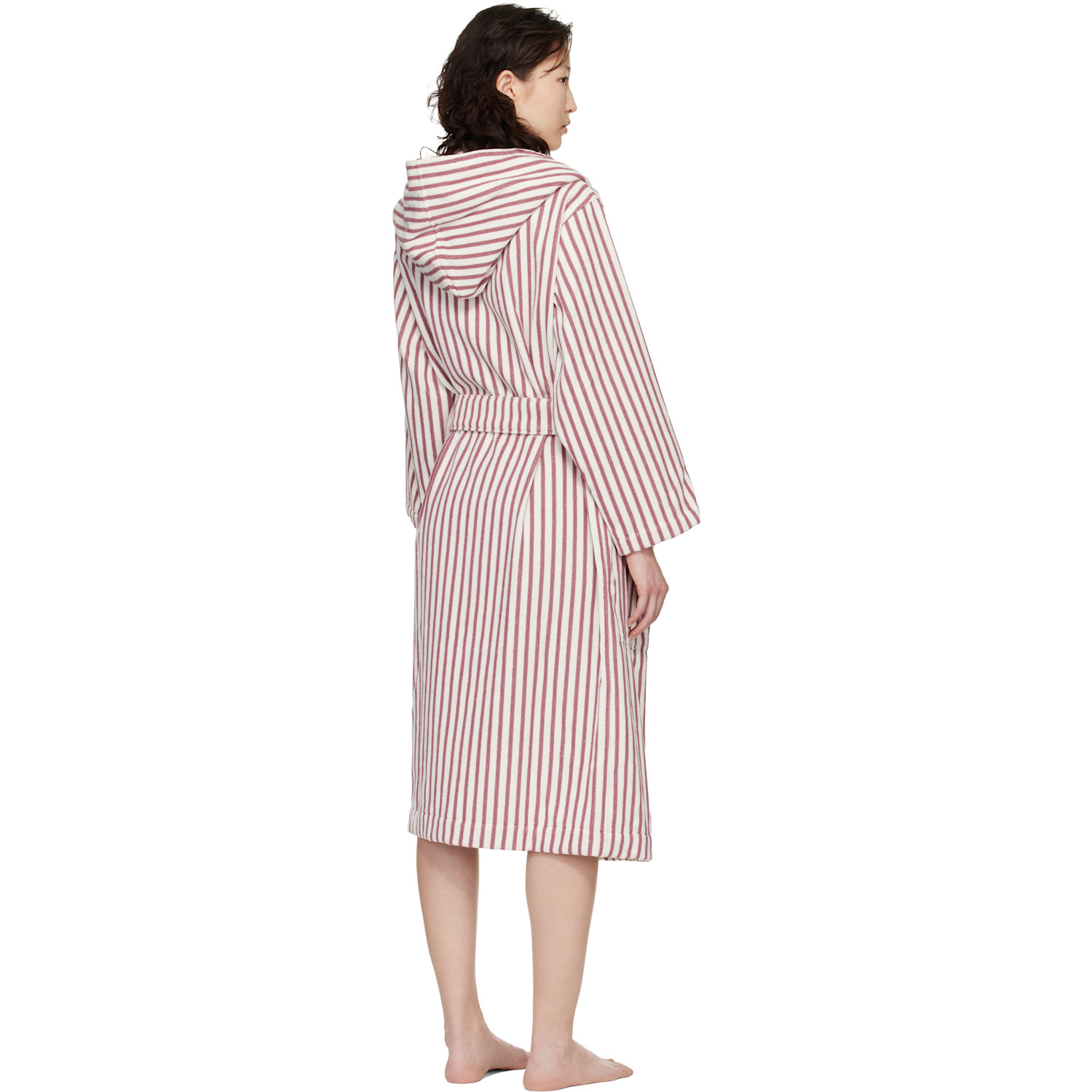  Tekla White & Red Terry Hooded Bathrobe 