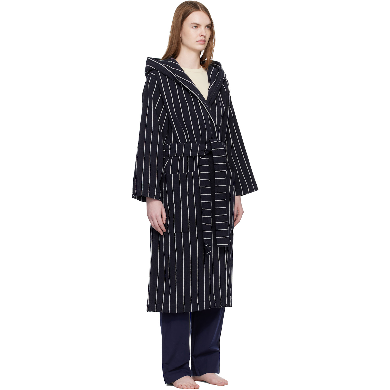  Tekla Black & White Terry Hooded Bathrobe 
