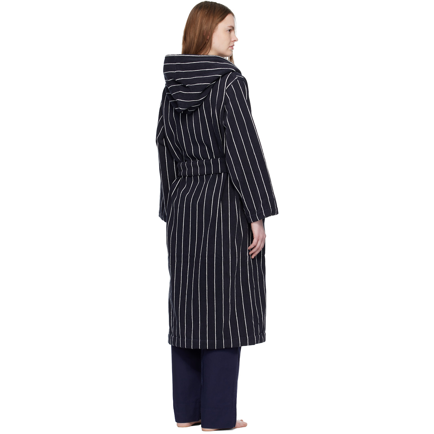  Tekla Black & White Terry Hooded Bathrobe 