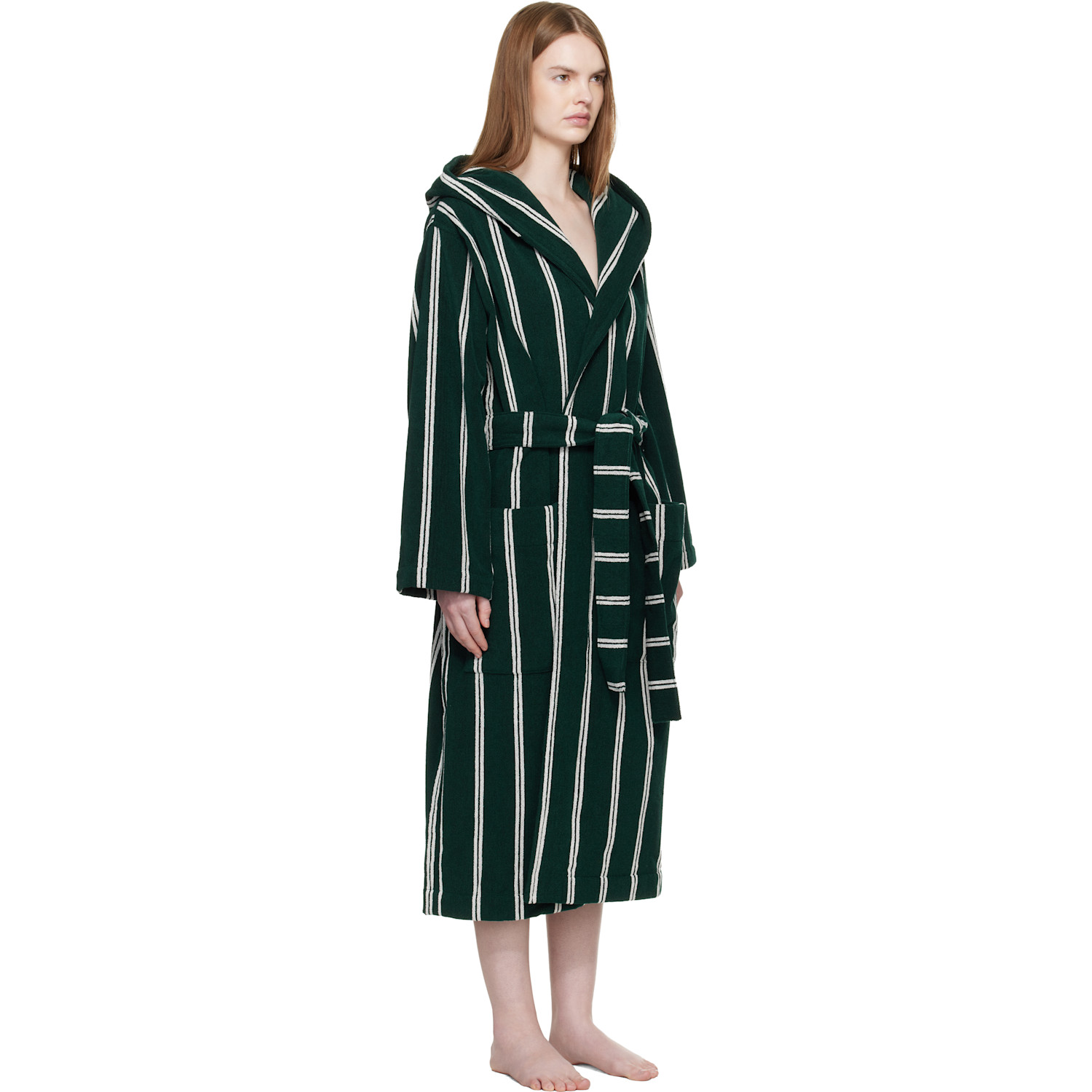  Tekla Green Terry Hooded Bathrobe 