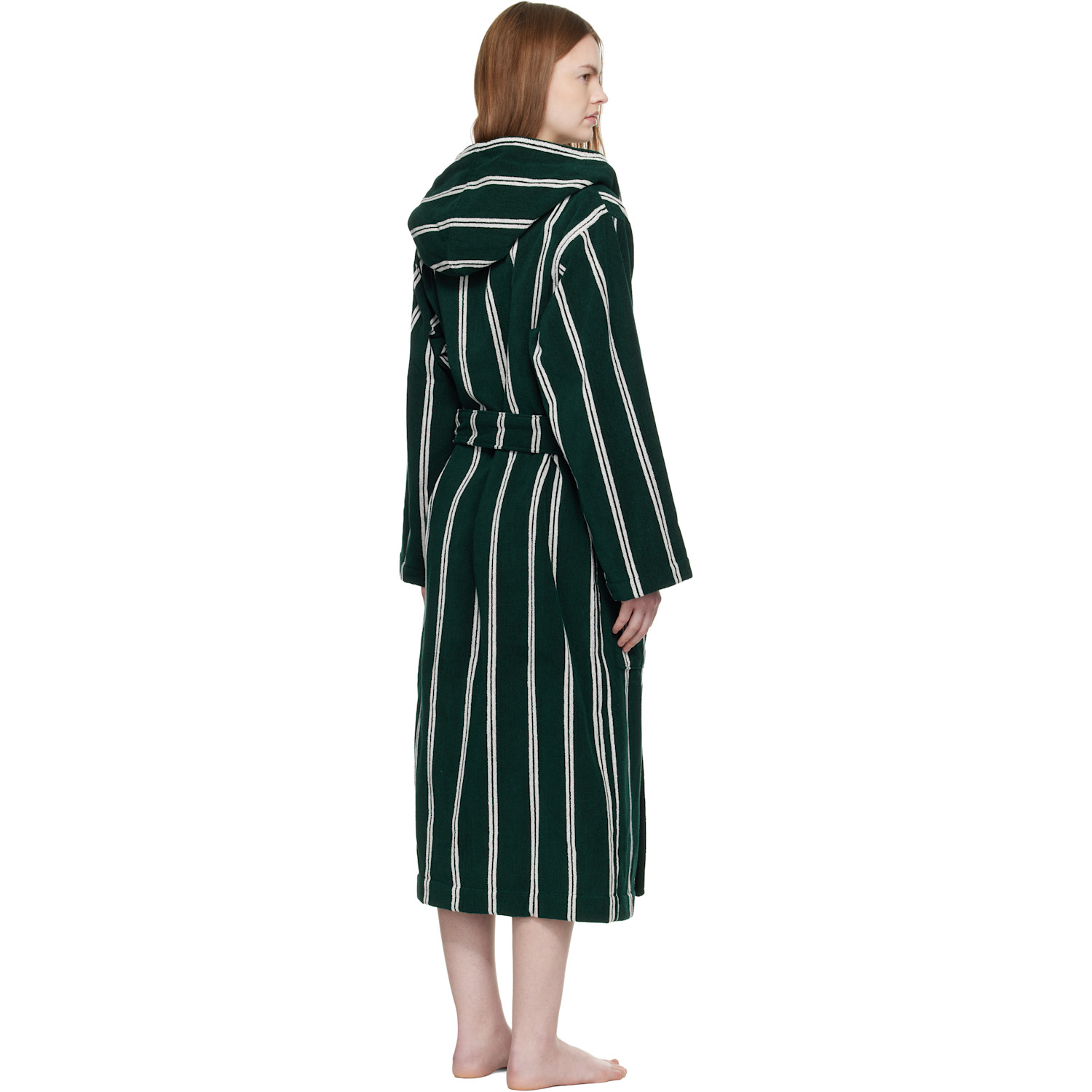  Tekla Green Terry Hooded Bathrobe 