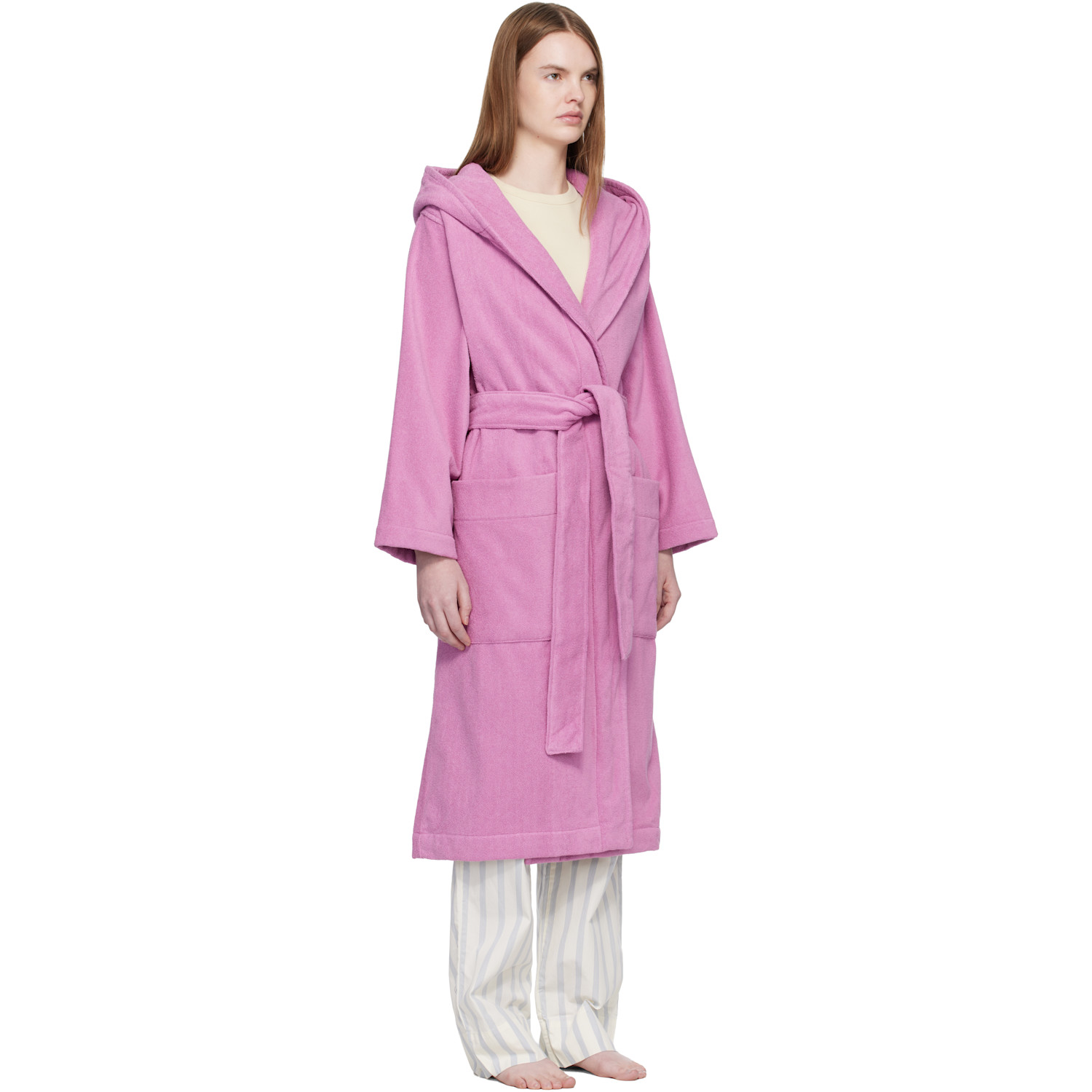  Tekla Pink Terry Hooded Bathrobe 