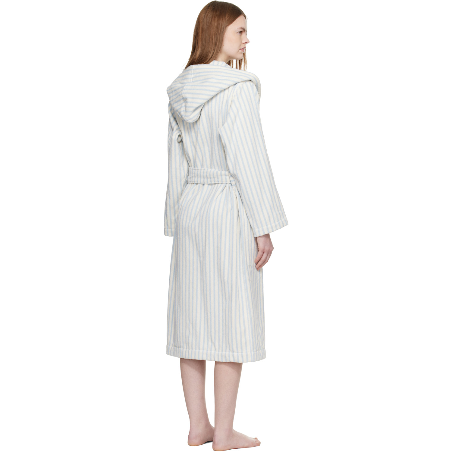  Tekla Off White & Blue Terry Hooded Bathrobe 