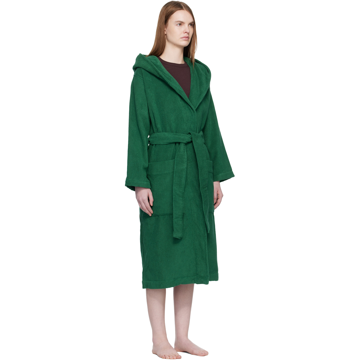  Tekla Green Terry Hooded Bathrobe 