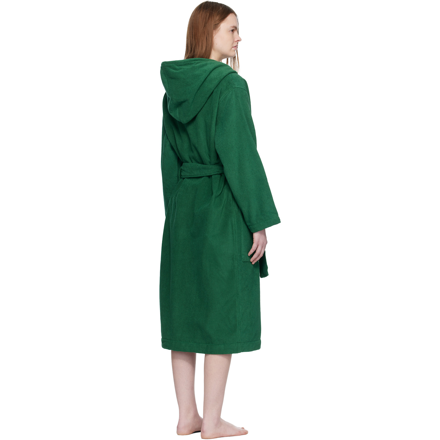  Tekla Green Terry Hooded Bathrobe 