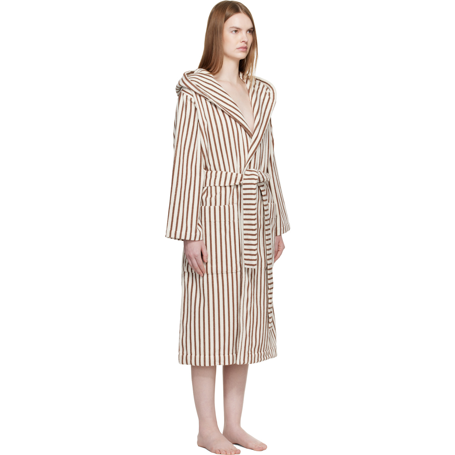  Tekla Off White & Brown Terry Hooded Bathrobe 